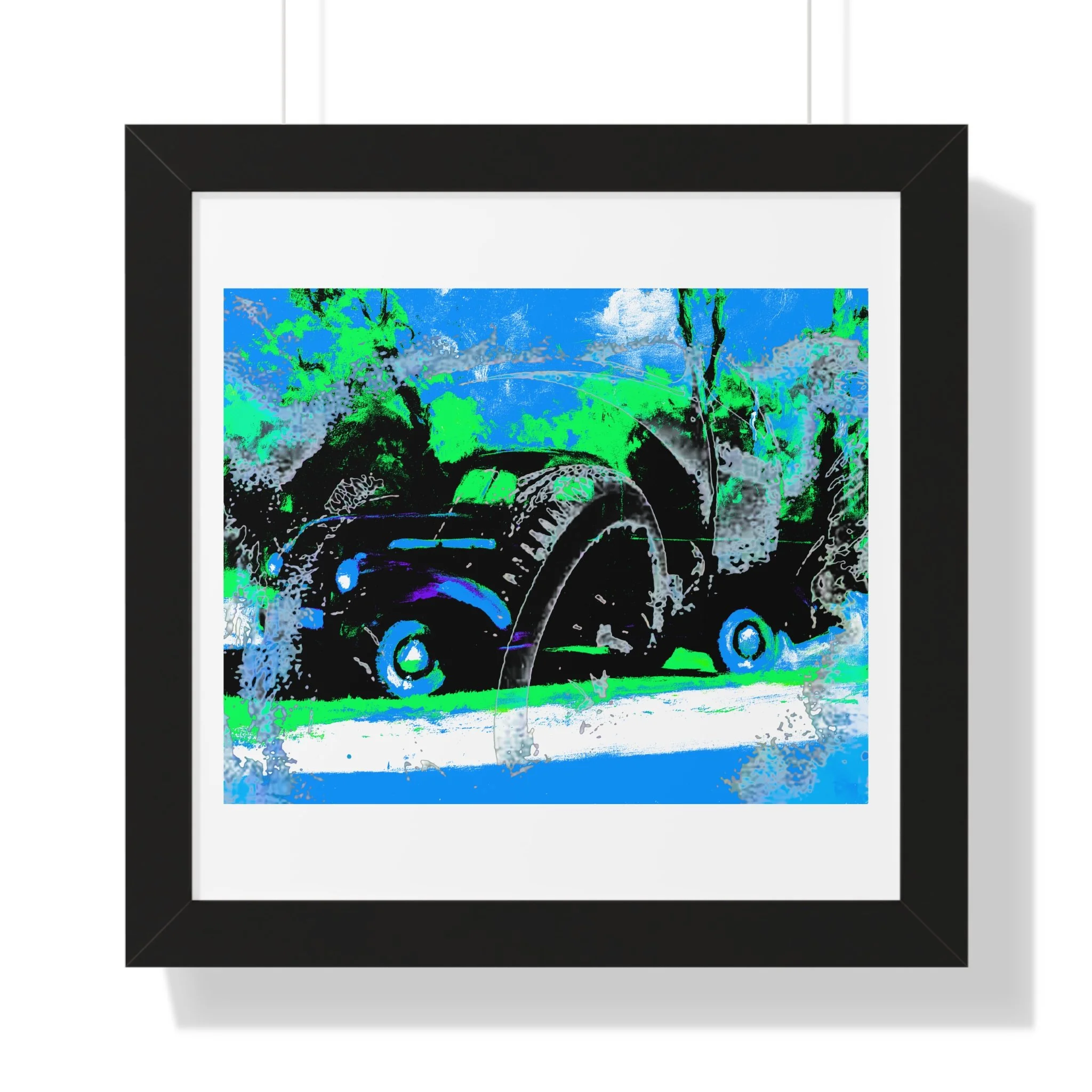 Vintage Truck abstract art print - bold blue green color