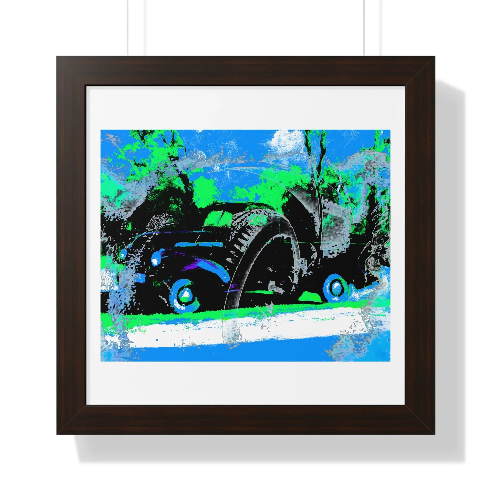 Vintage Truck abstract art print - bold blue green color