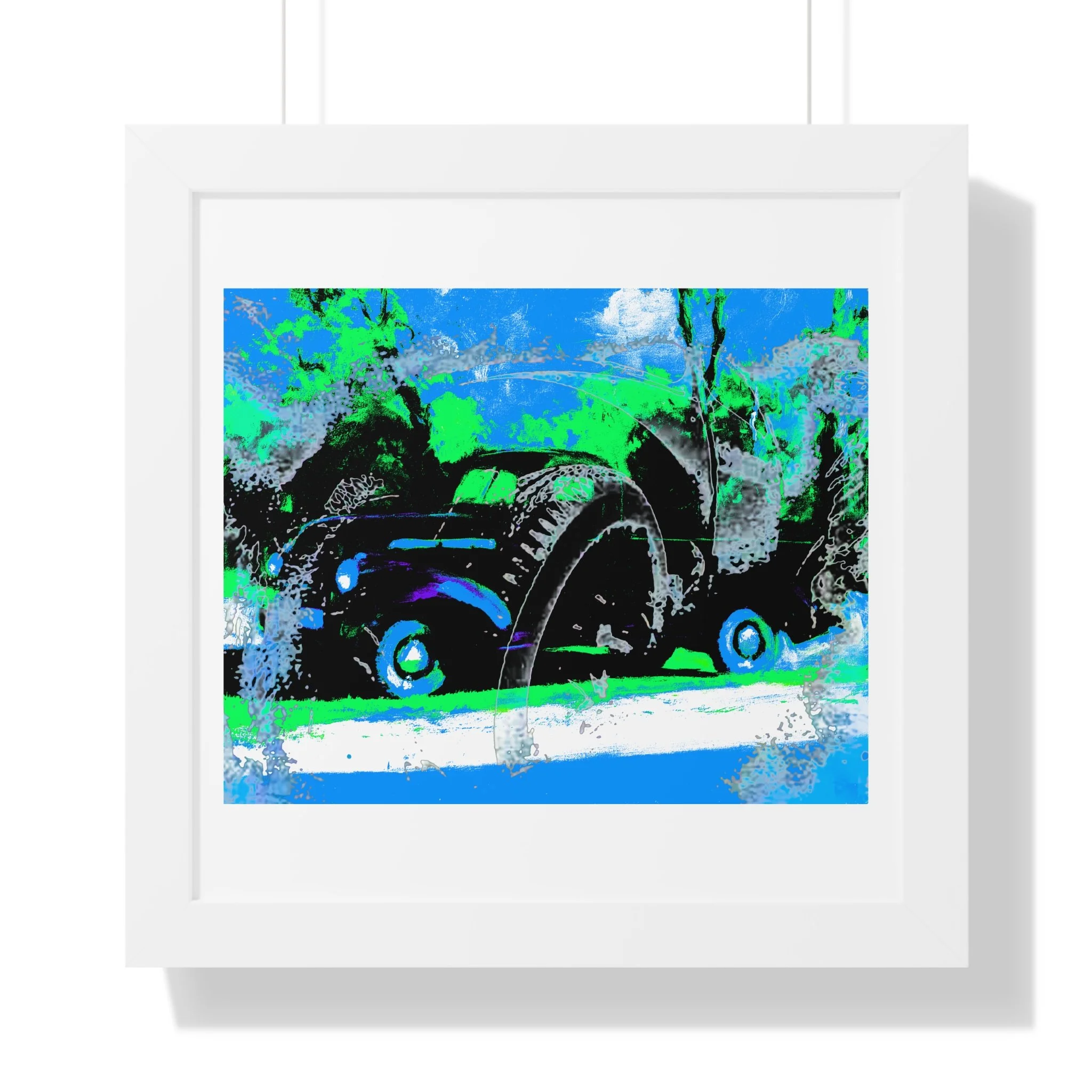 Vintage Truck abstract art print - bold blue green color