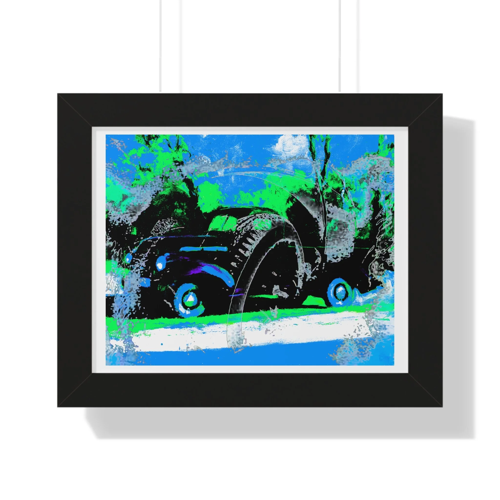 Vintage Truck abstract art print - bold blue green color