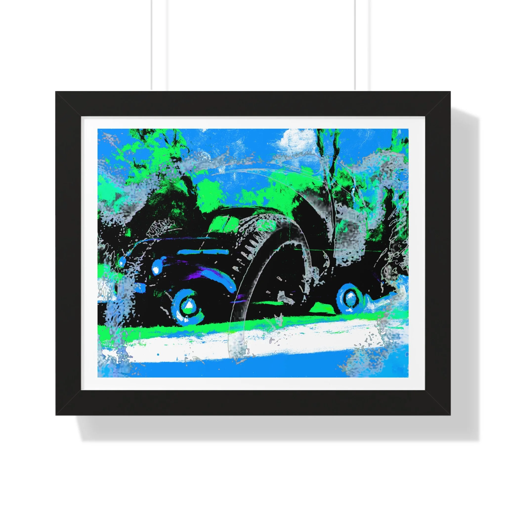 Vintage Truck abstract art print - bold blue green color