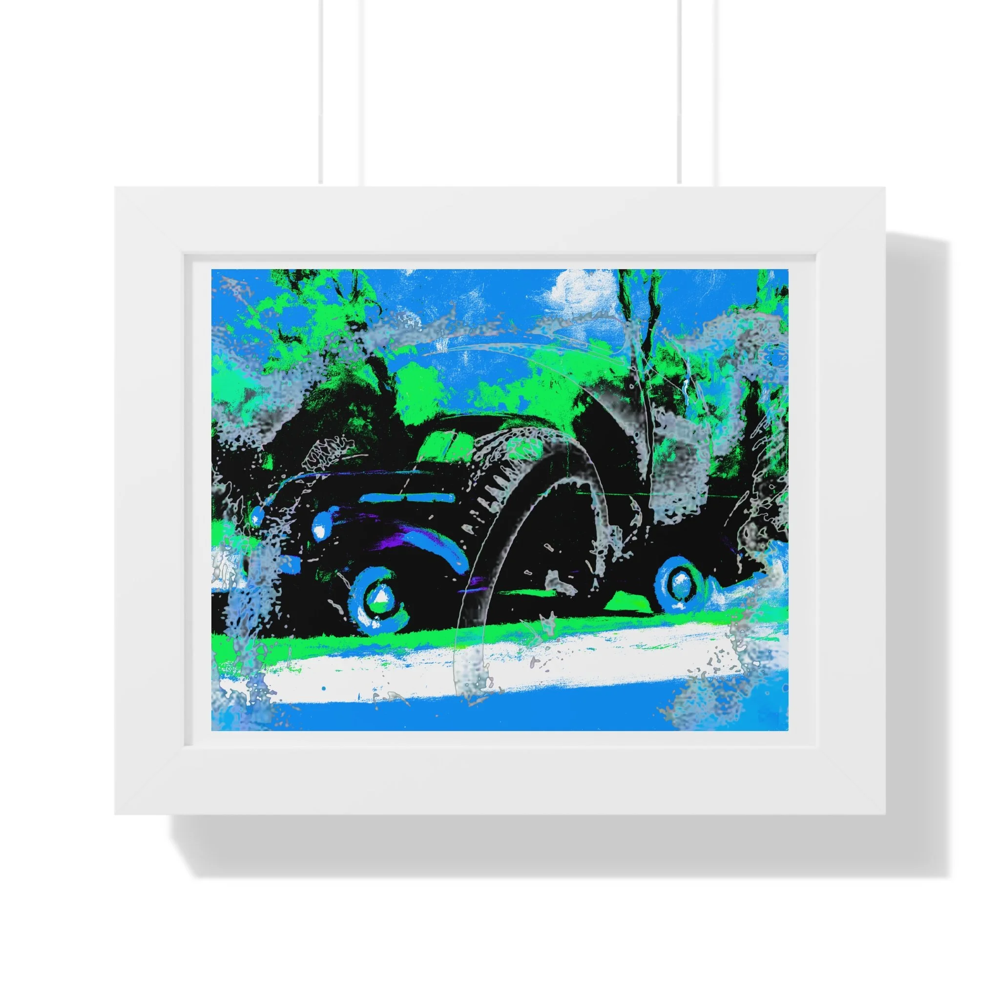 Vintage Truck abstract art print - bold blue green color