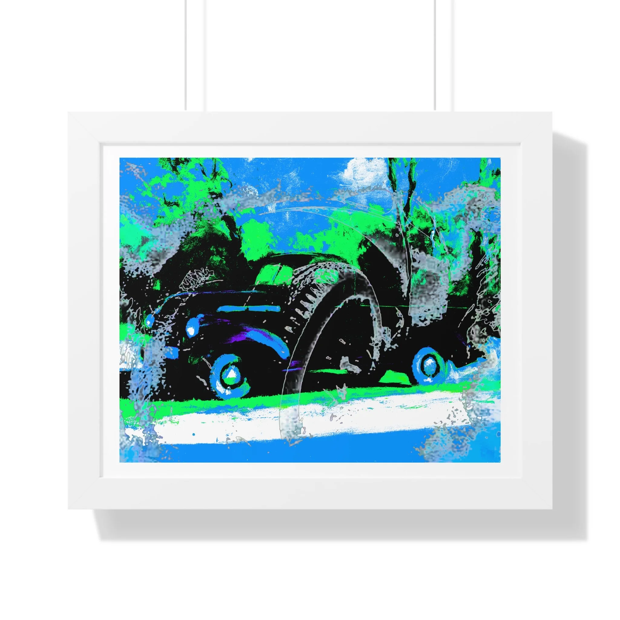 Vintage Truck abstract art print - bold blue green color