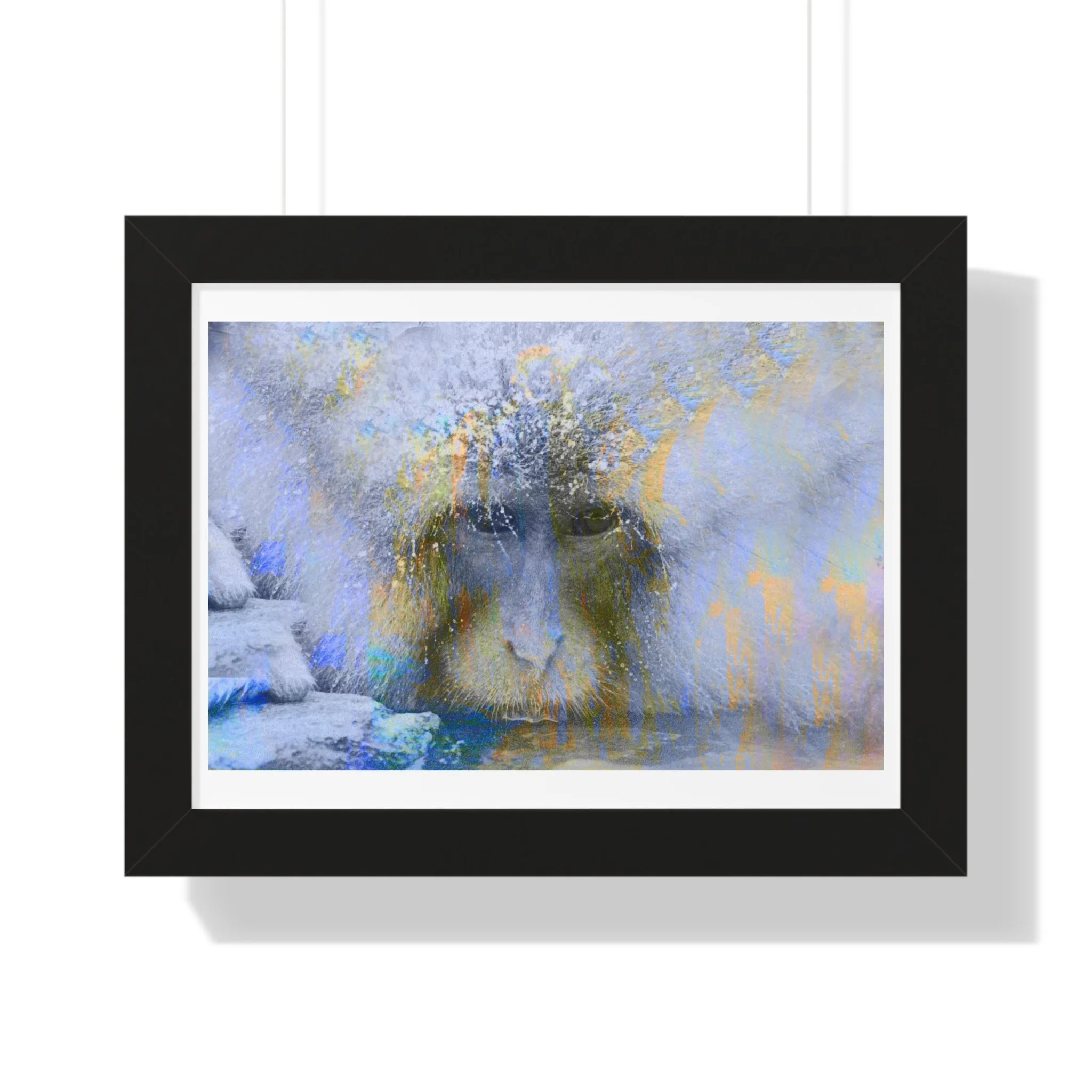 Contemporary Snow Monkey Mixed Media Digital Art Print.  A Serene modern wall piece.