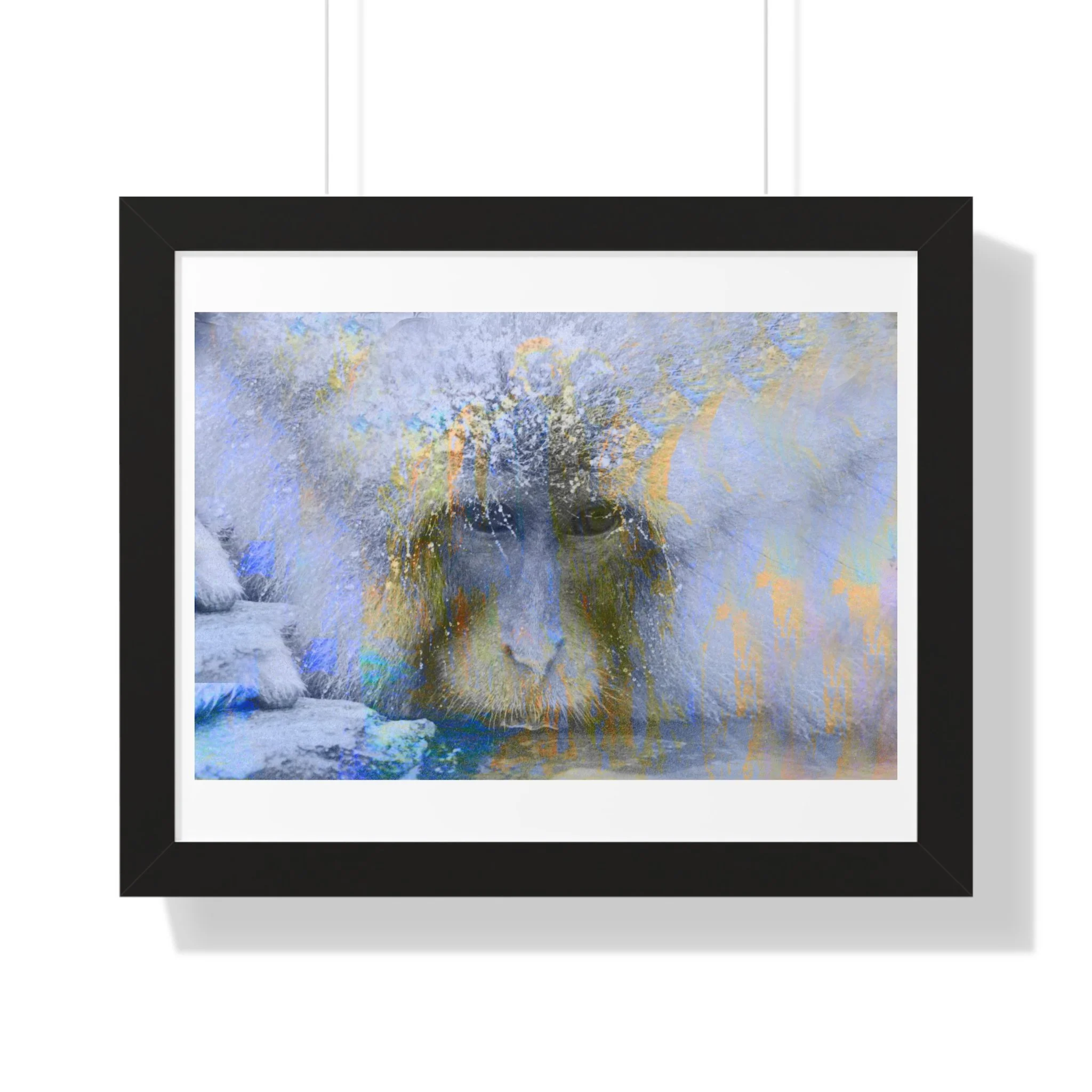 Contemporary Snow Monkey Mixed Media Digital Art Print.  A Serene modern wall piece.
