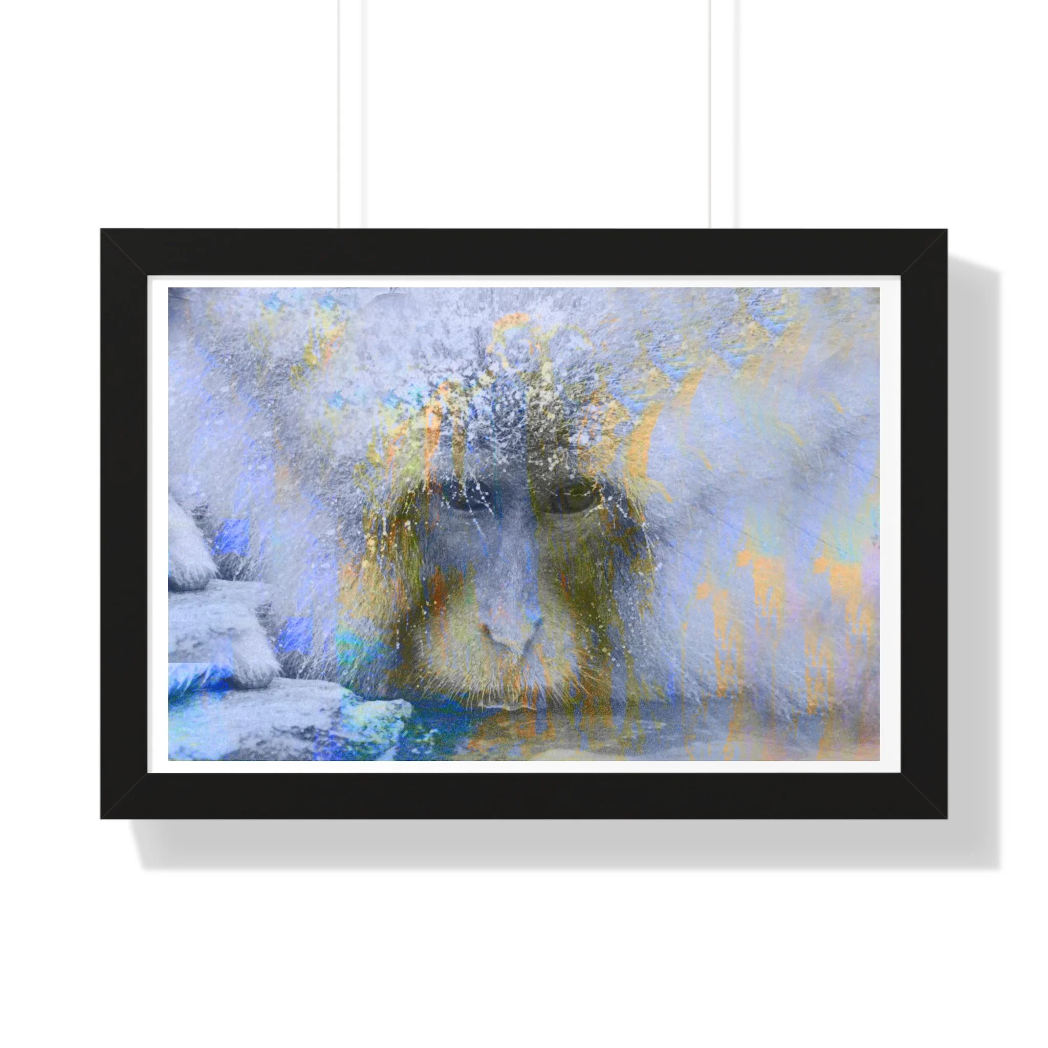 Contemporary Snow Monkey Mixed Media Digital Art Print.  A Serene modern wall piece.