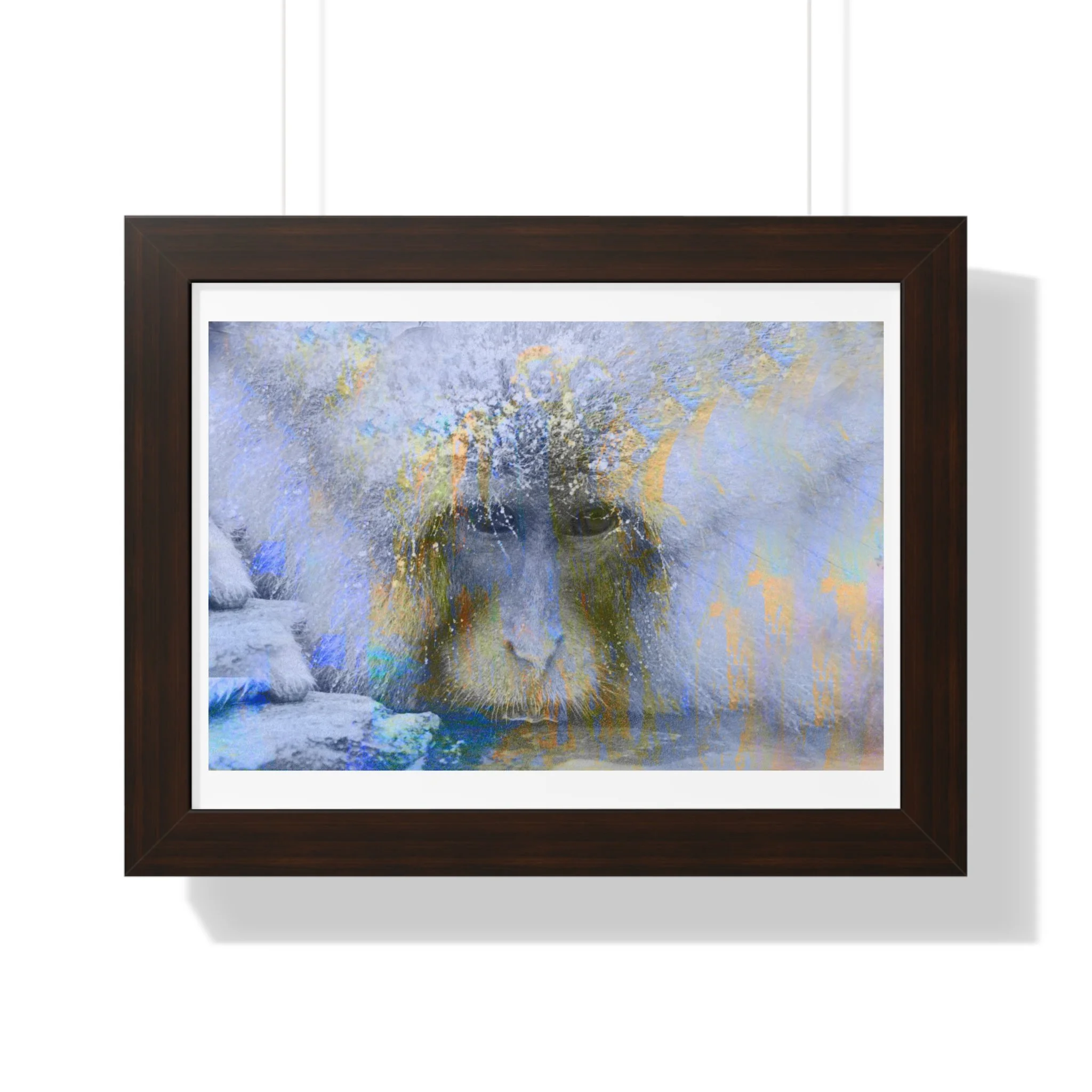 Contemporary Snow Monkey Mixed Media Digital Art Print.  A Serene modern wall piece.