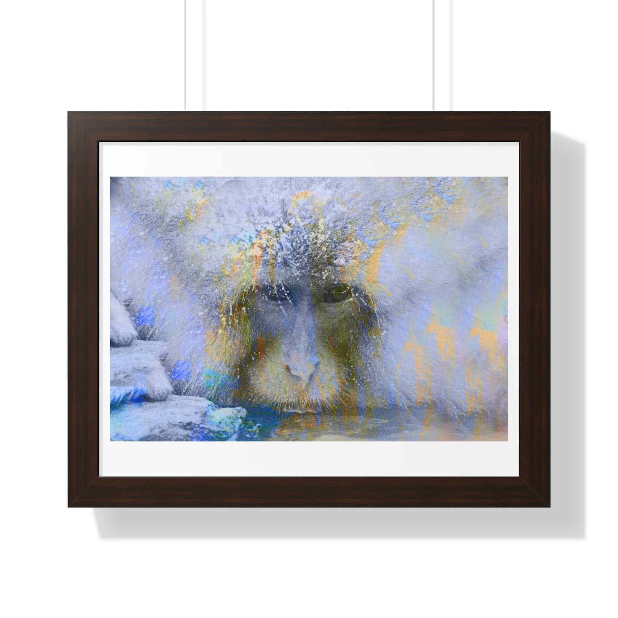 Contemporary Snow Monkey Mixed Media Digital Art Print.  A Serene modern wall piece.