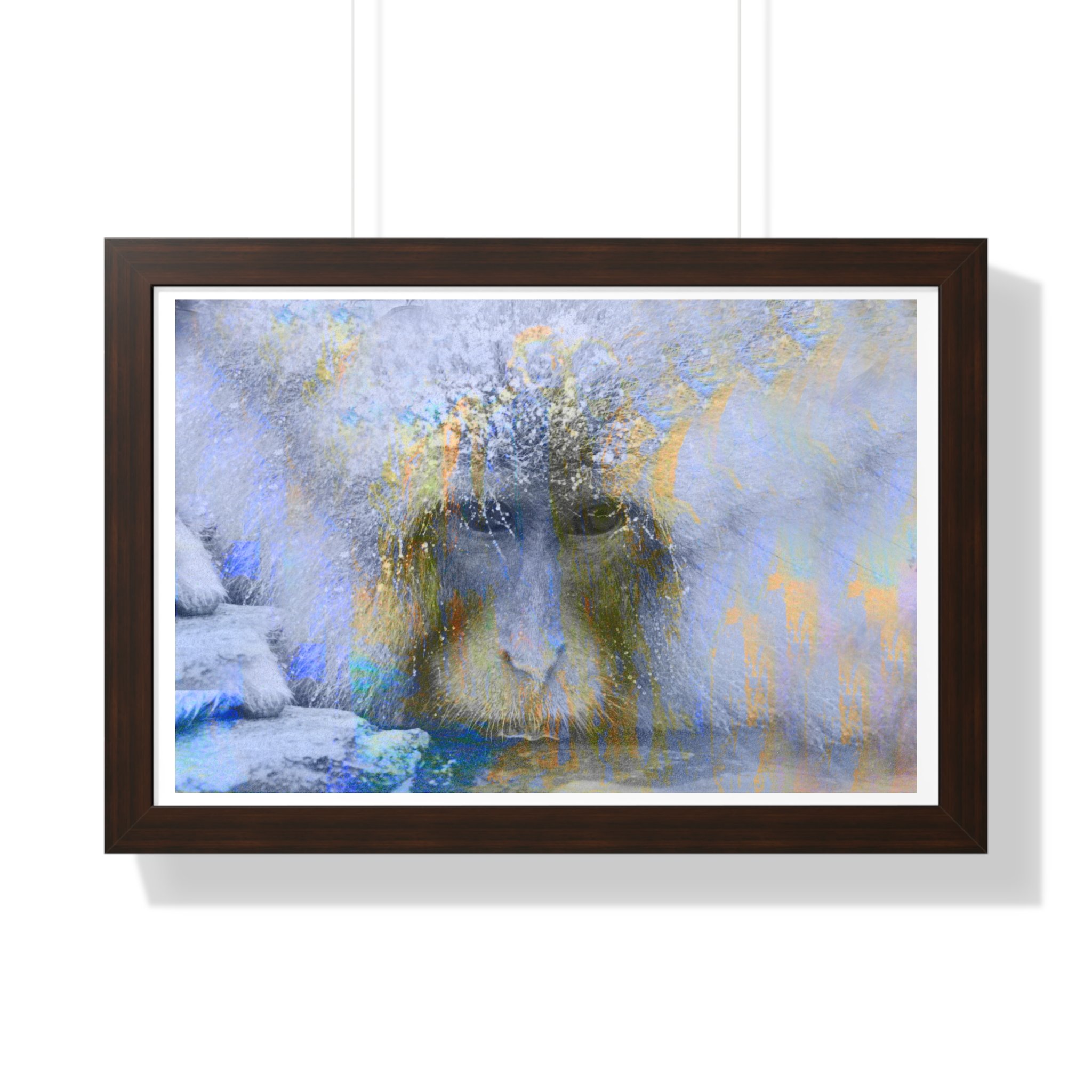 Contemporary Snow Monkey Mixed Media Digital Art Print.  A Serene modern wall piece.