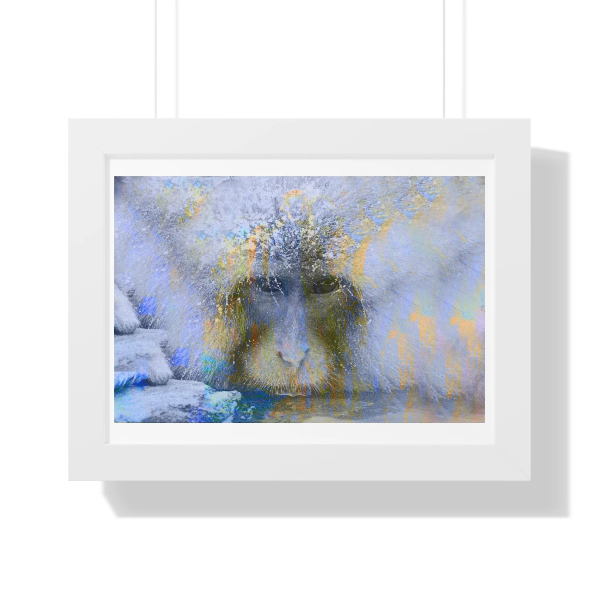 Contemporary Snow Monkey Mixed Media Digital Art Print.  A Serene modern wall piece.