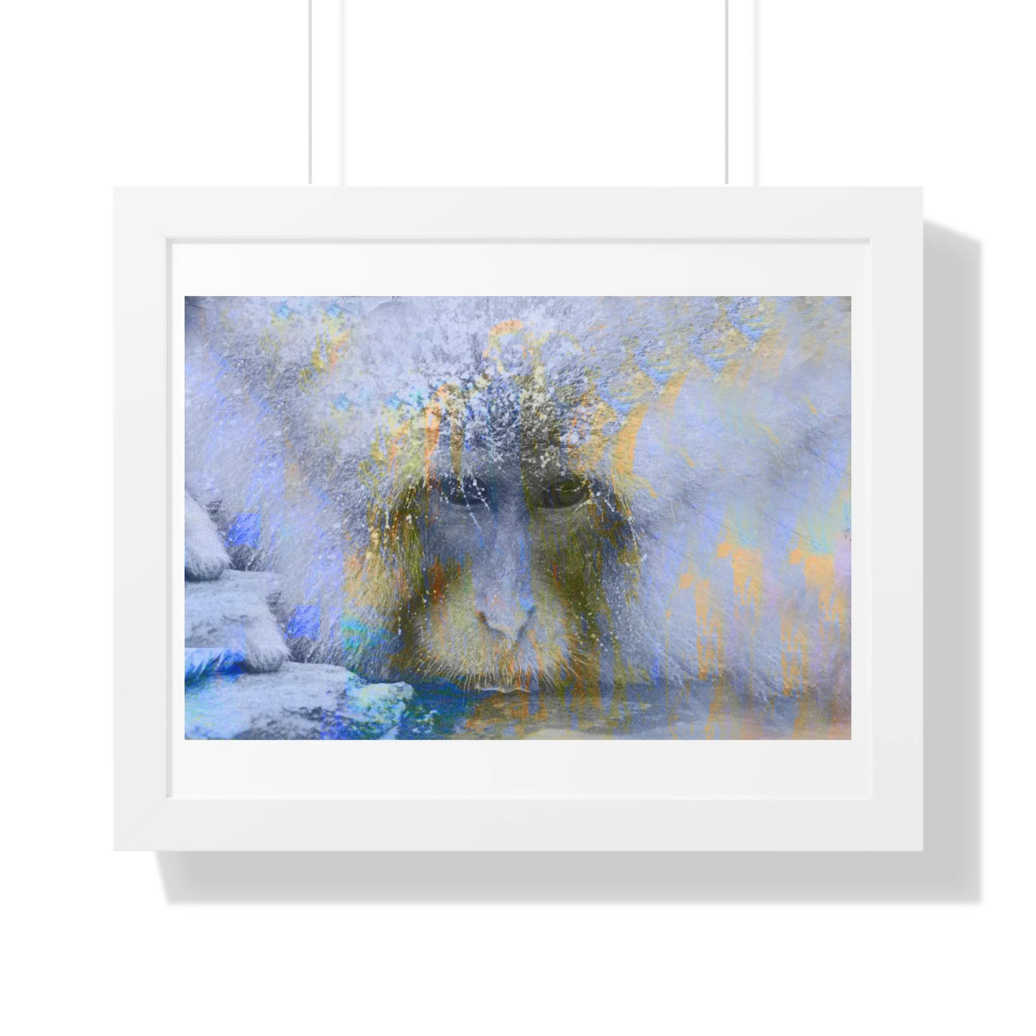 Contemporary Snow Monkey Mixed Media Digital Art Print.  A Serene modern wall piece.