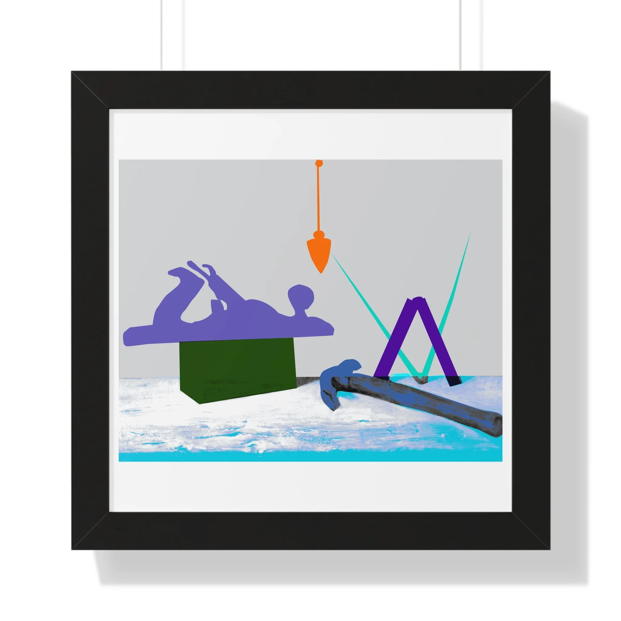 A conceptual contemporary art print exploring symbolic tools through bold color and minimal geometric composition.