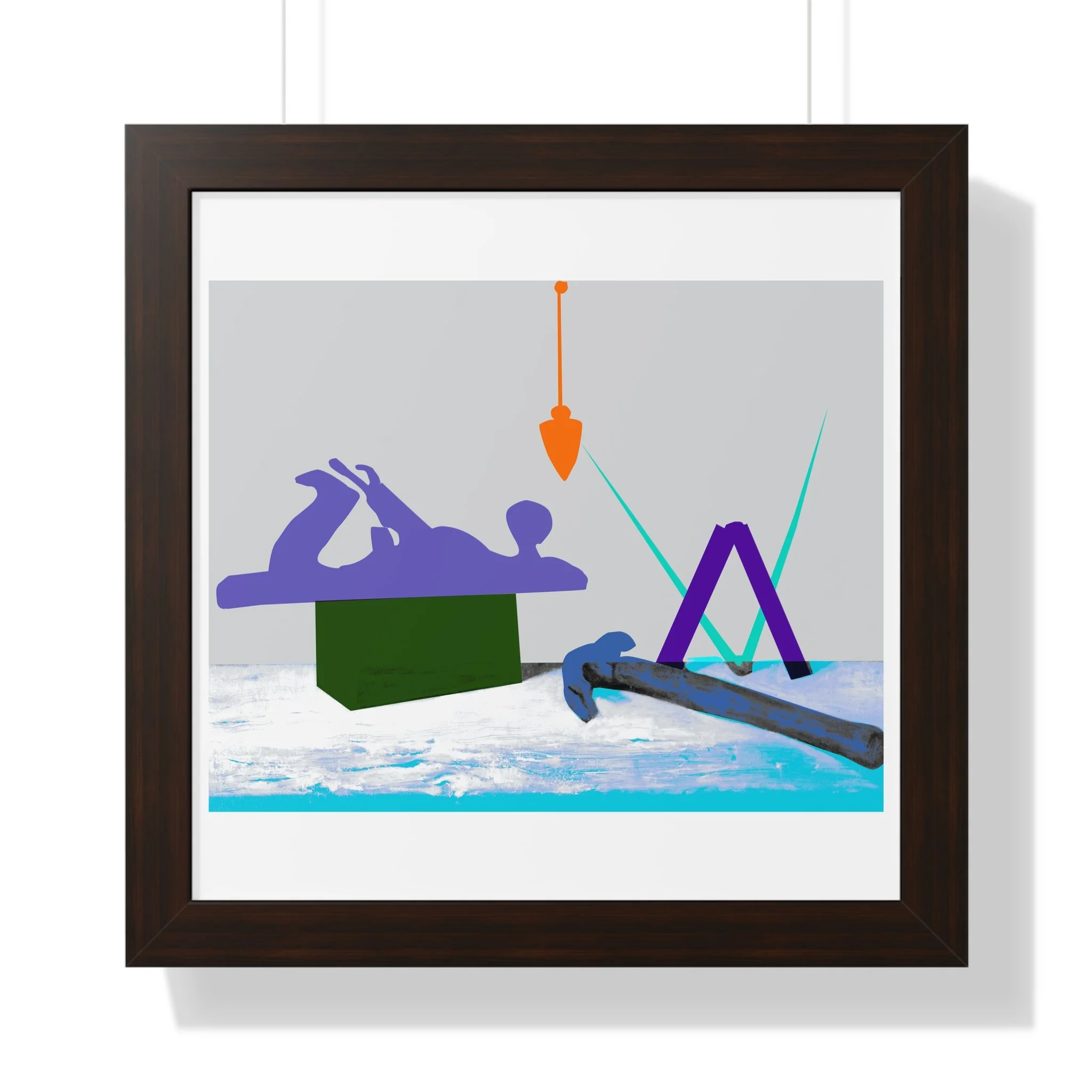 A conceptual contemporary art print exploring symbolic tools through bold color and minimal geometric composition.