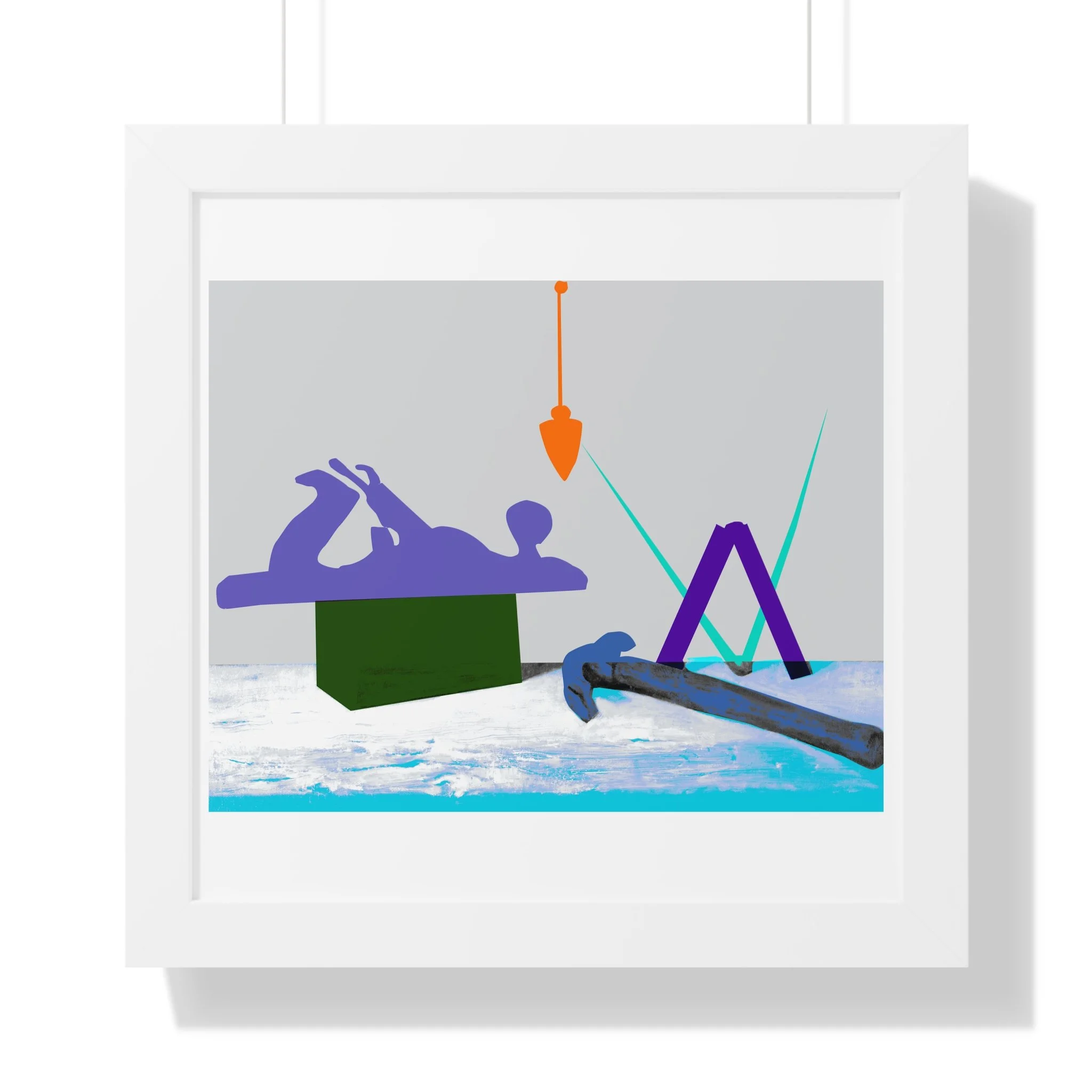 A conceptual contemporary art print exploring symbolic tools through bold color and minimal geometric composition.