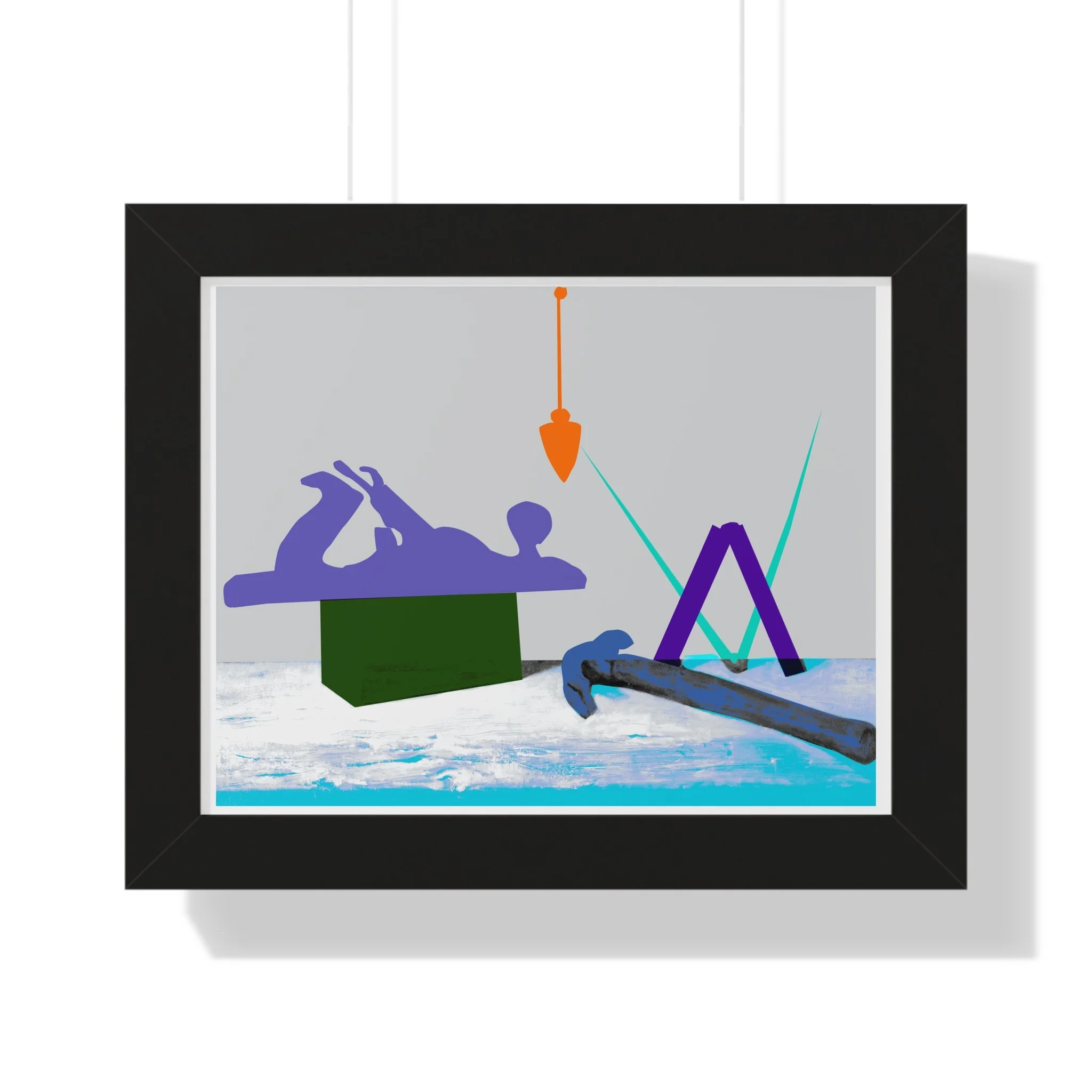 A conceptual contemporary art print exploring symbolic tools through bold color and minimal geometric composition.