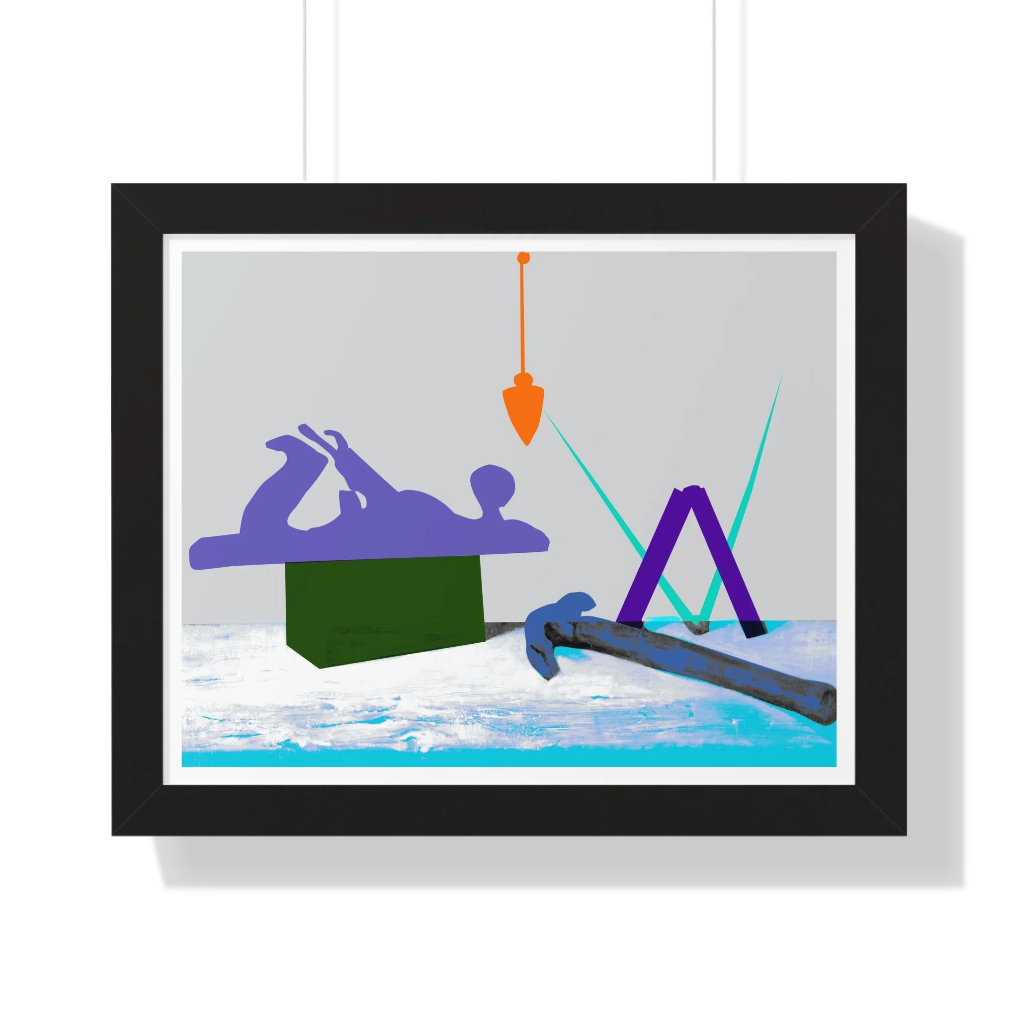 A conceptual contemporary art print exploring symbolic tools through bold color and minimal geometric composition.