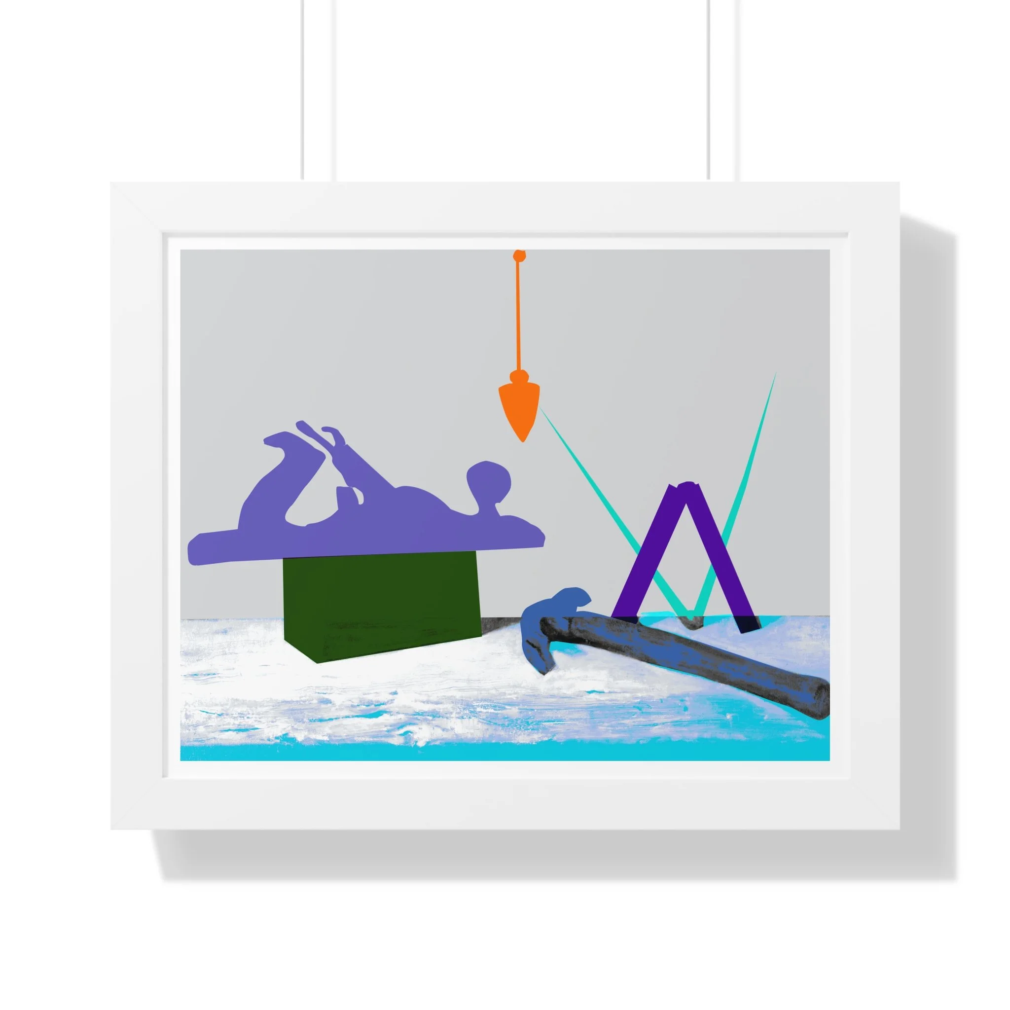 A conceptual contemporary art print exploring symbolic tools through bold color and minimal geometric composition.