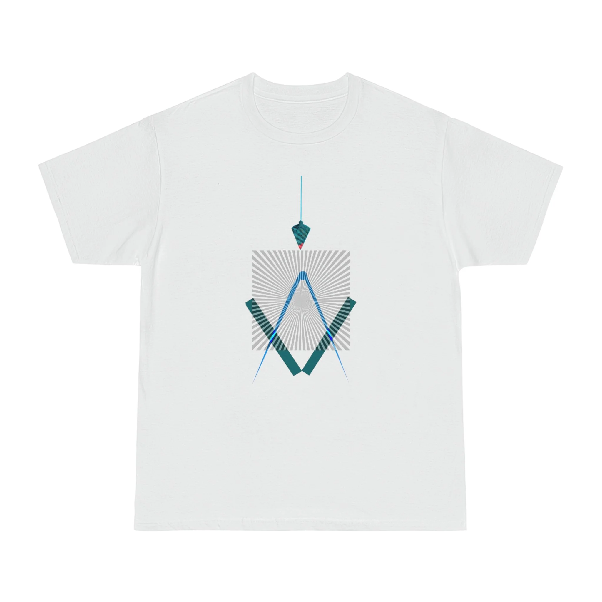 High-resolution geometric line art on white t-shirt