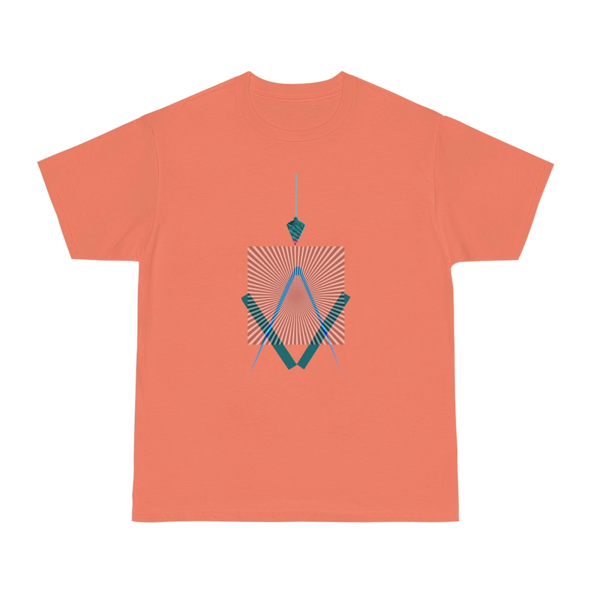 High-resolution geometric line art on orange t-shirt