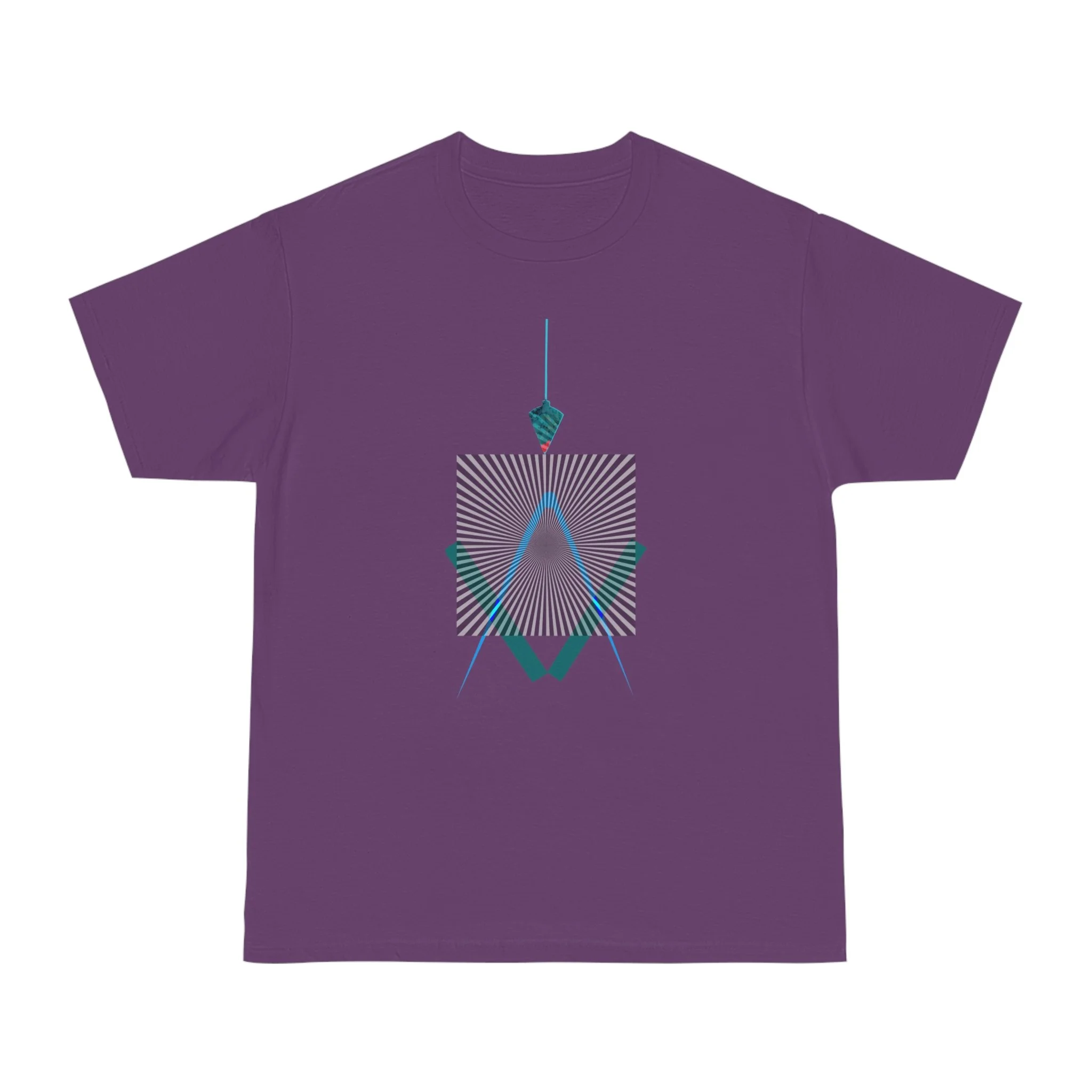 High-resolution geometric line art on purple t-shirt