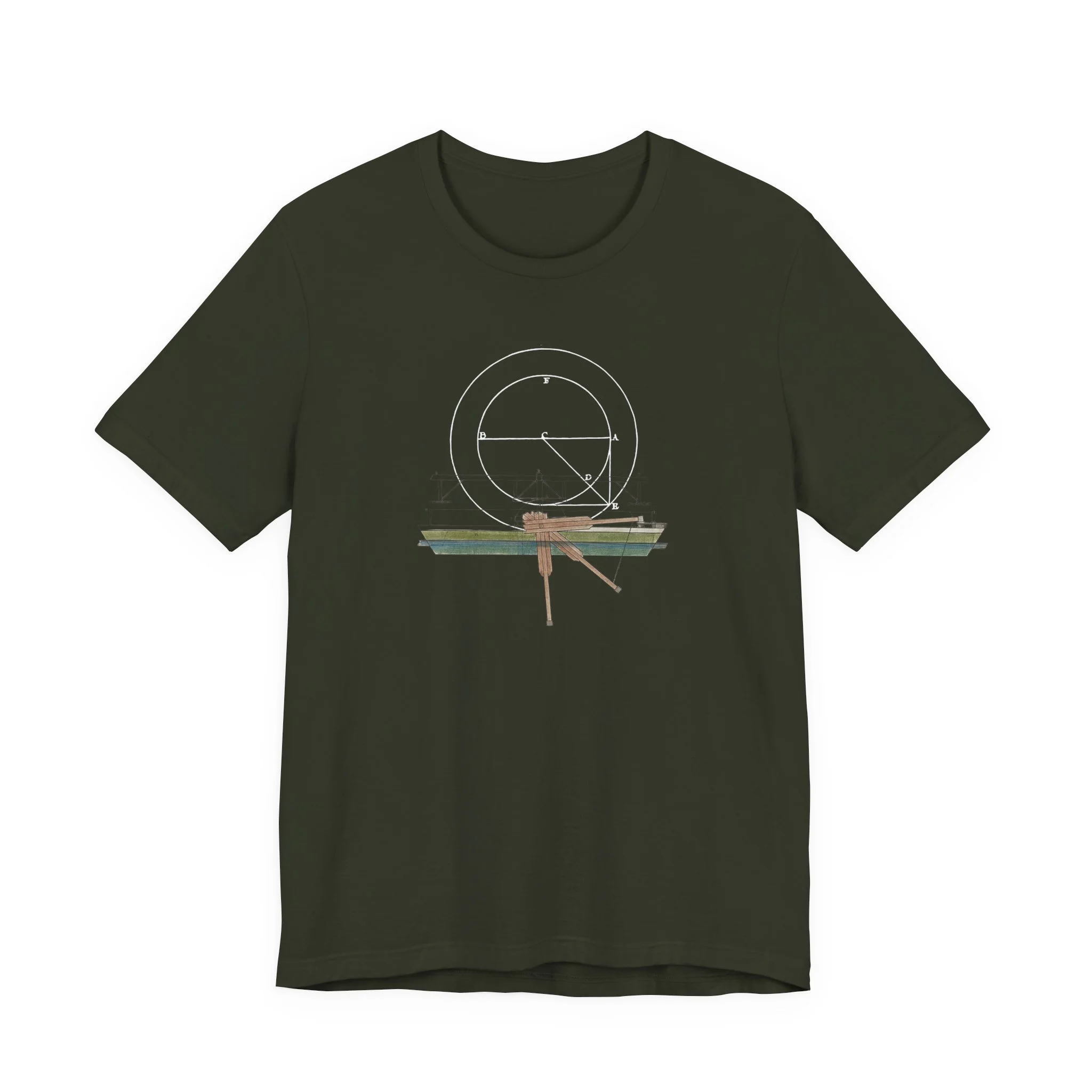 geometric blueprint dark olive t-shirt