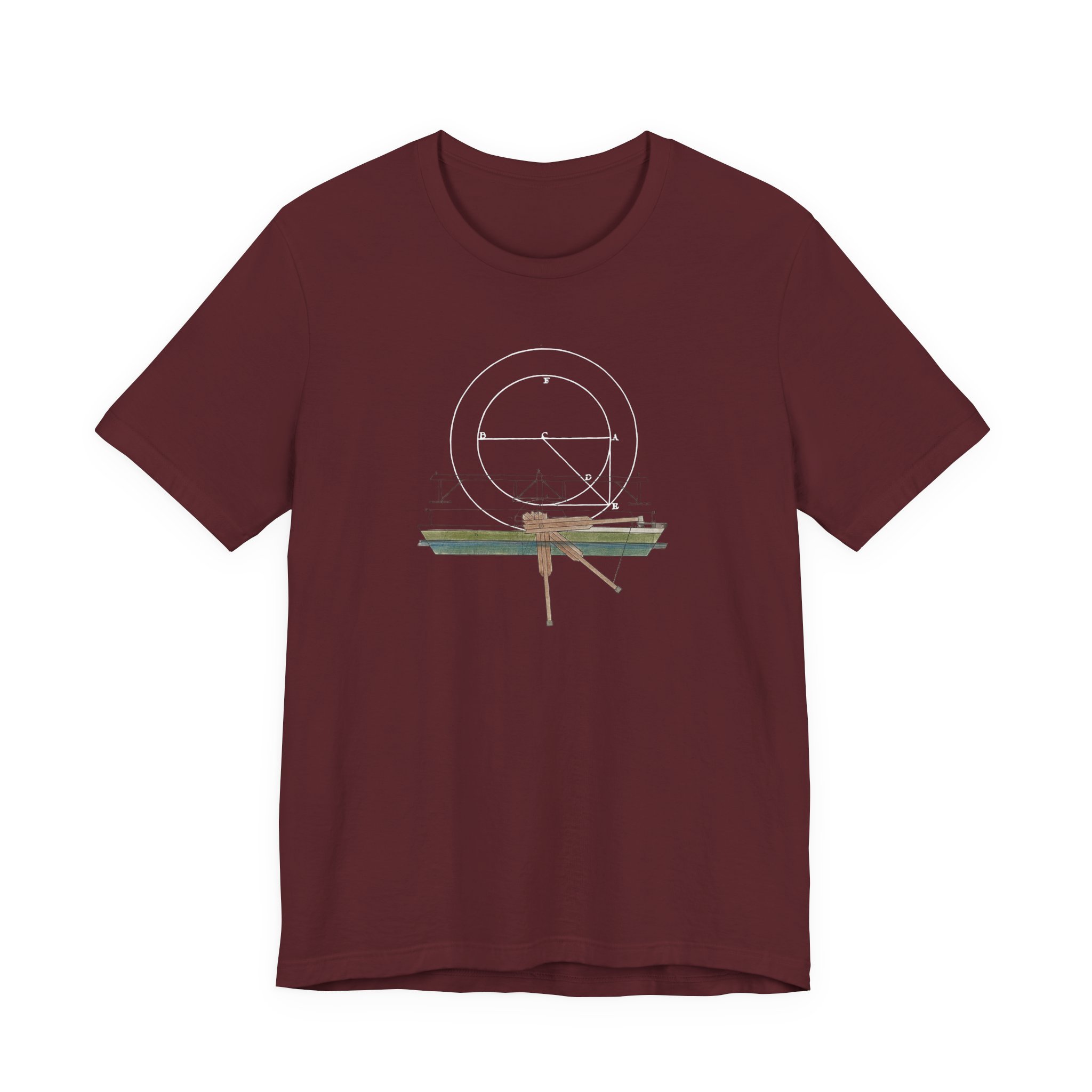 geometric blueprint maroon t-shirt