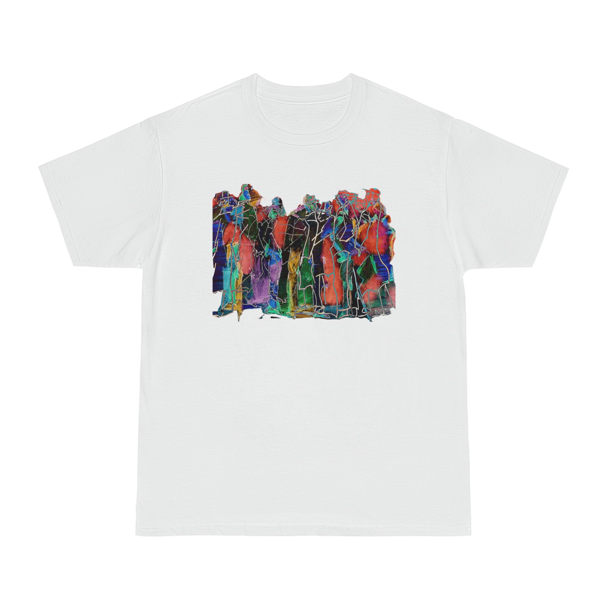 multicolor abstract white t-shirt