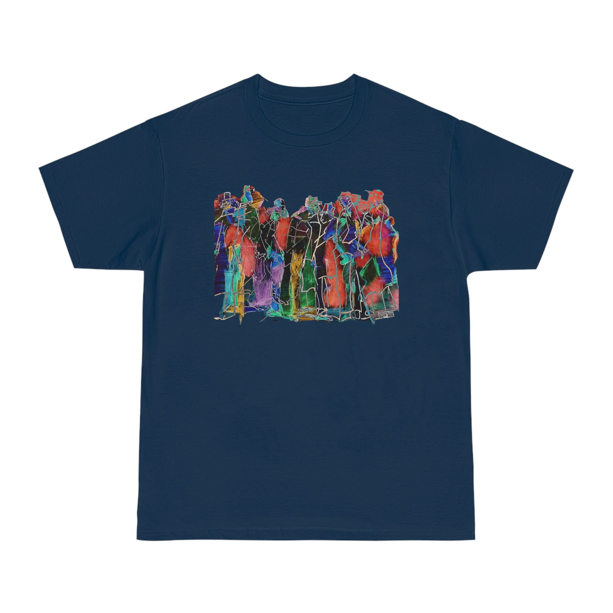 multicolor abstract navy t-shirt