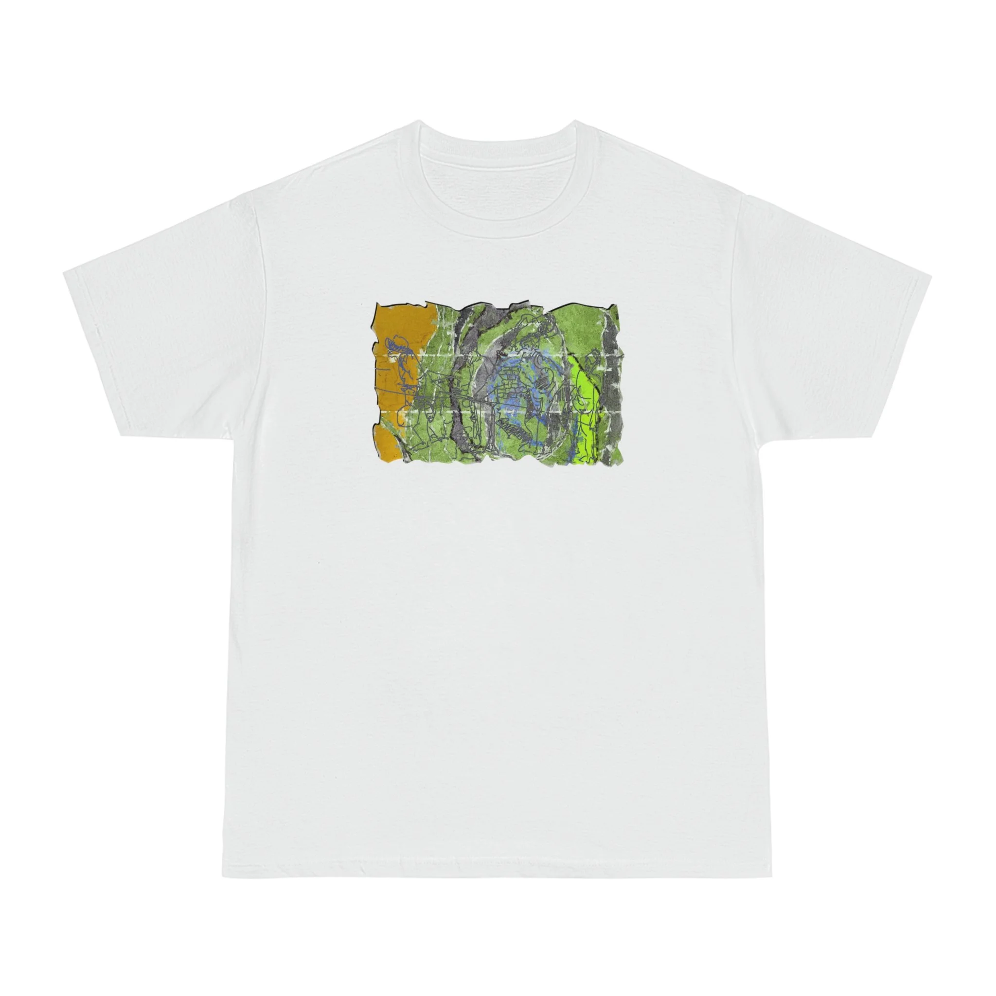 green abstract art on white t-shirt