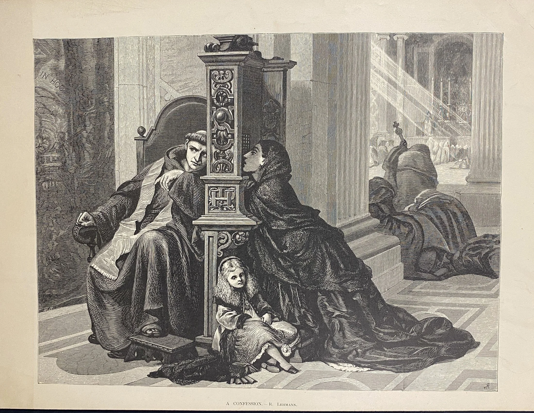 A Confession - R. Lehmann, 1876 Victorian Etching