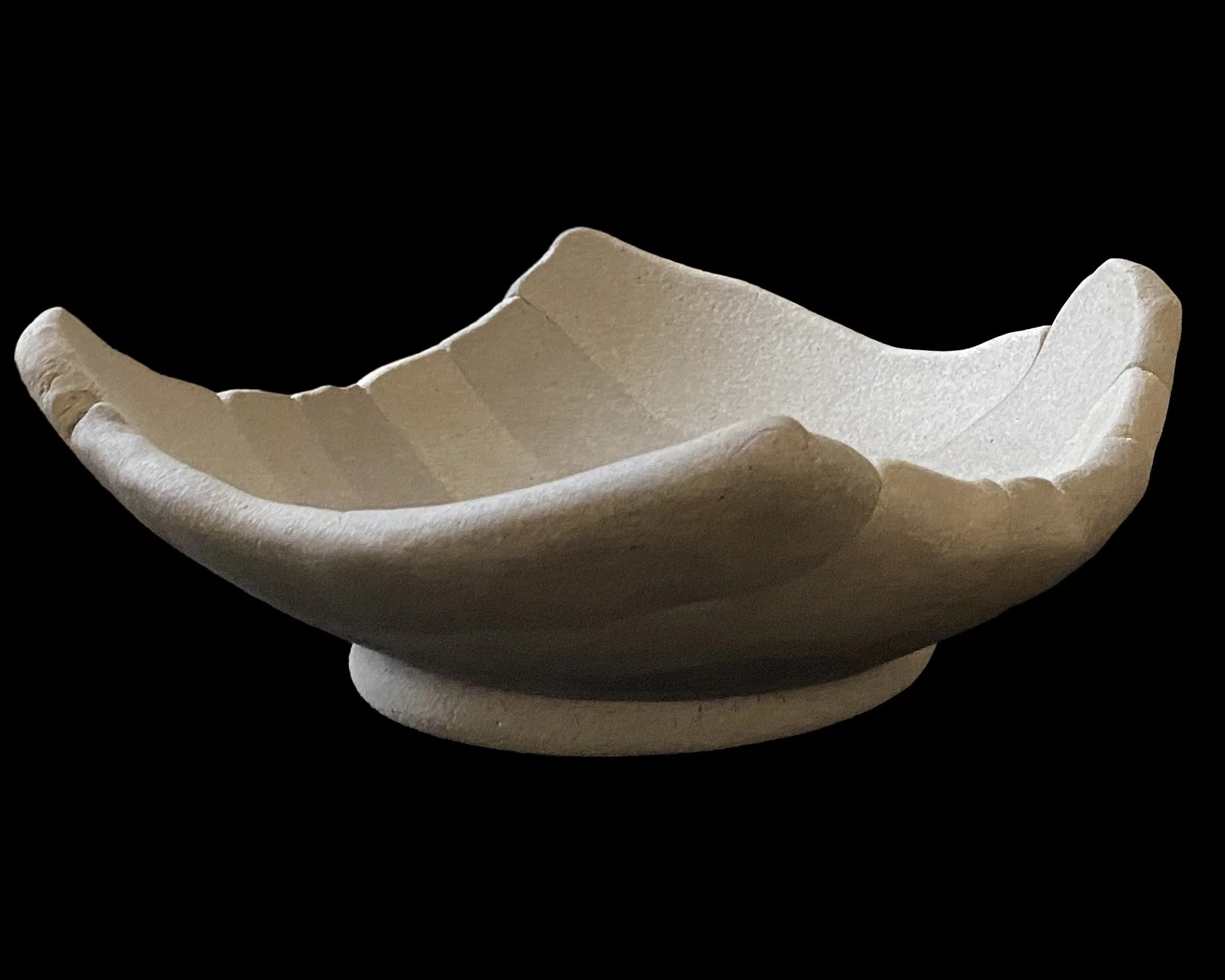 Unglazed yakishime stoneware bowl with sculptural minimalist form