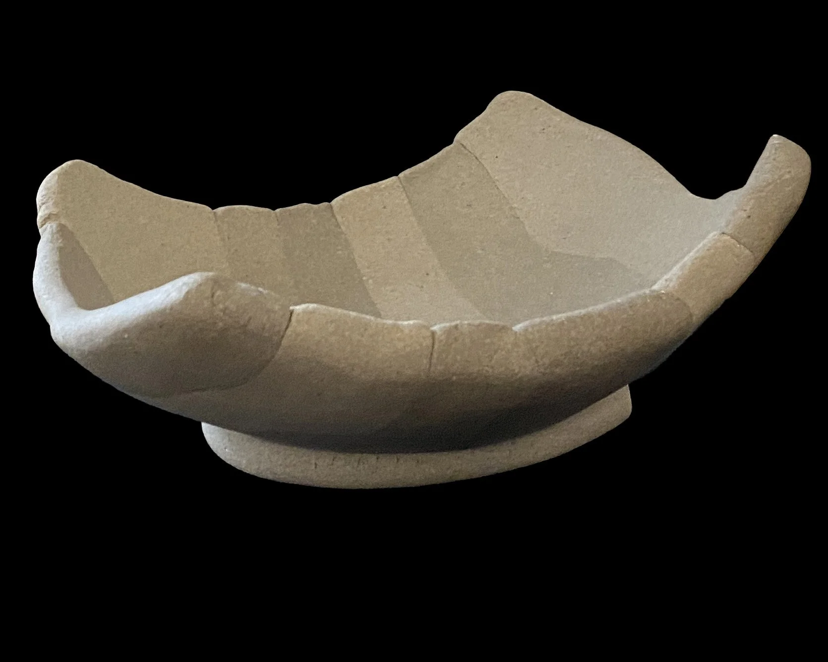 Unglazed yakishime stoneware bowl with sculptural minimalist form