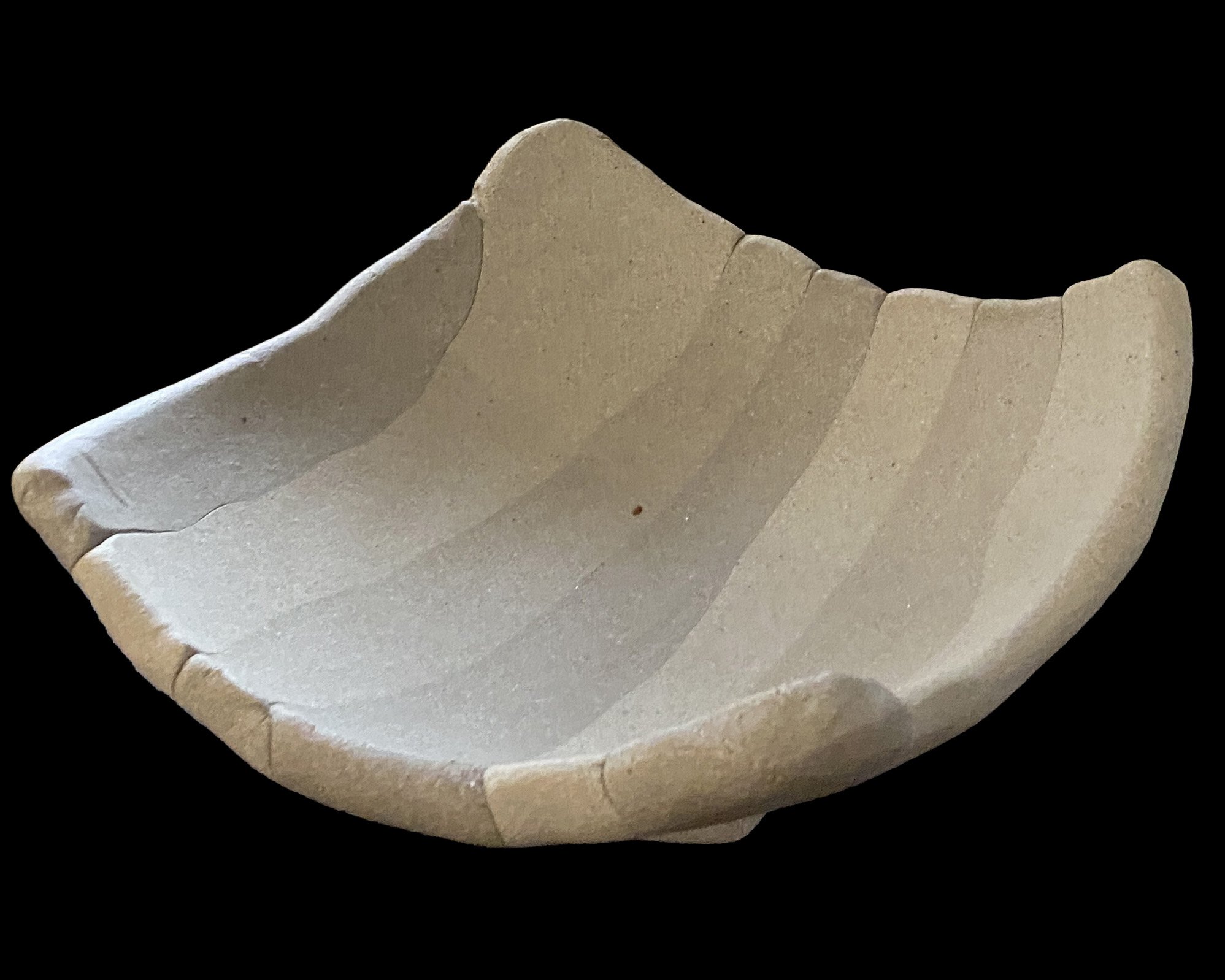 Unglazed yakishime stoneware bowl with sculptural minimalist form