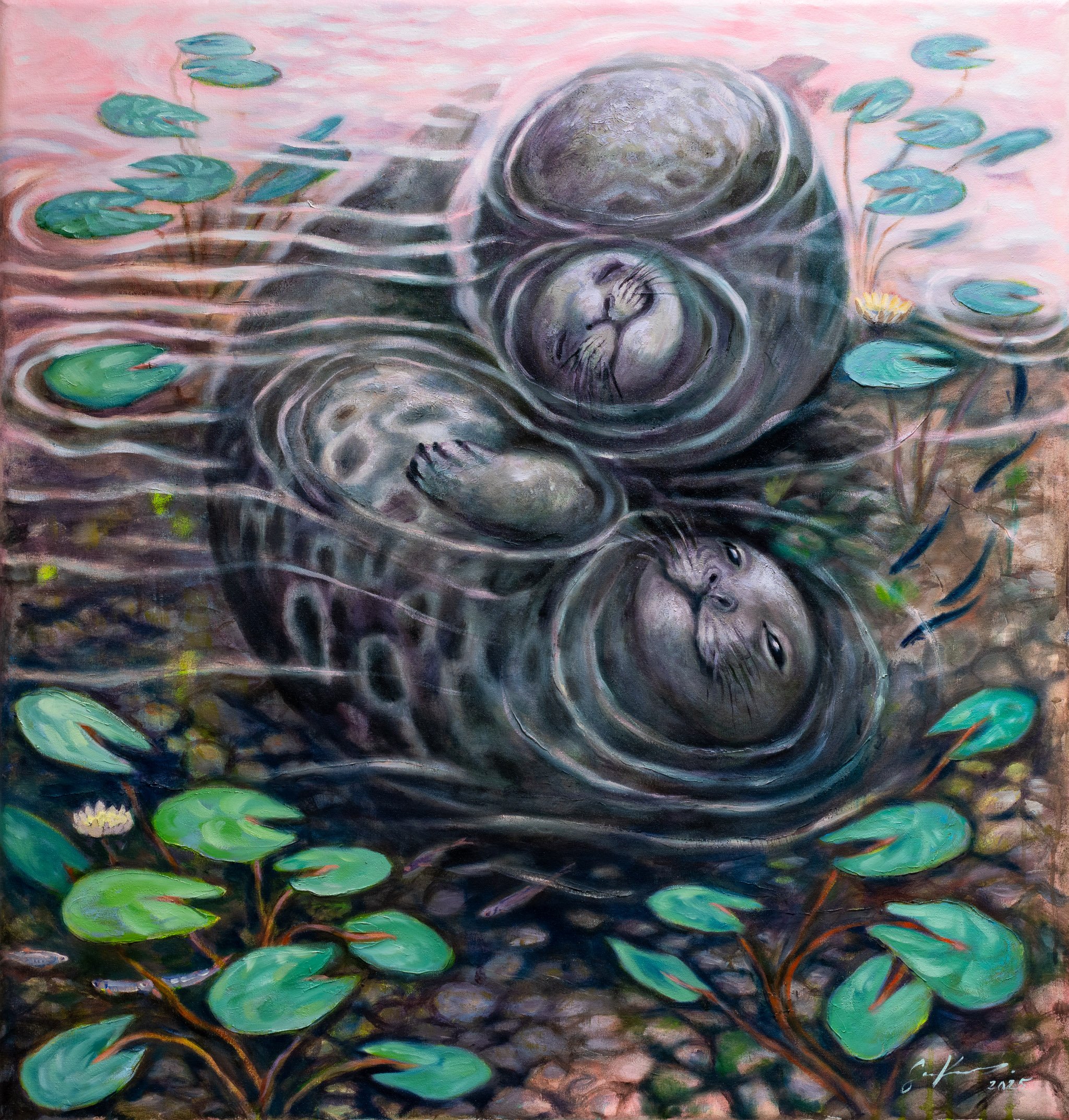 Myö (Us), 2025. Acrylic and oil on cotton - 93 x 89 x 3 cm