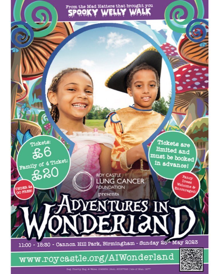 We are proud to be supporting @roycastlelungcancer at their amazing event Adventures In Wonderland!

Running on the 28th May at Cannon Hill park there will be plenty of great activities for the kids and a super opportunity to raise money for a good c