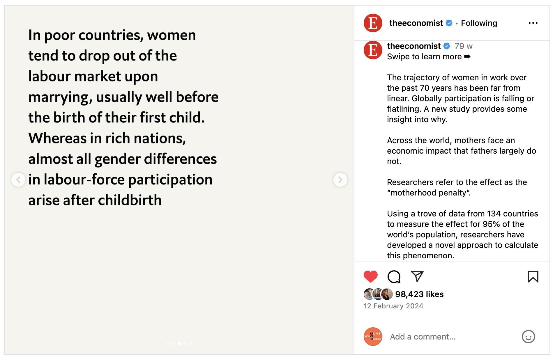 The Economist: talking about how motherhood impacts careers