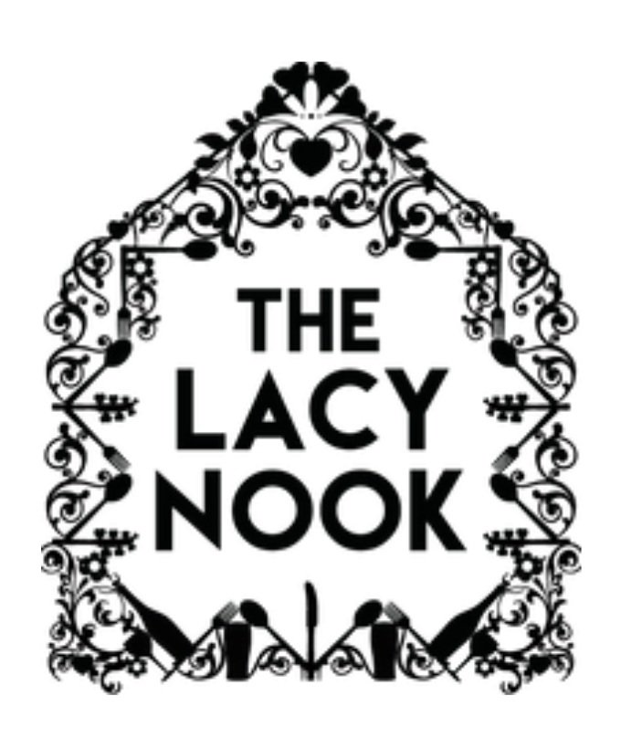 Black and white decorative frame with the text 'The Lacy Nook' in the center.