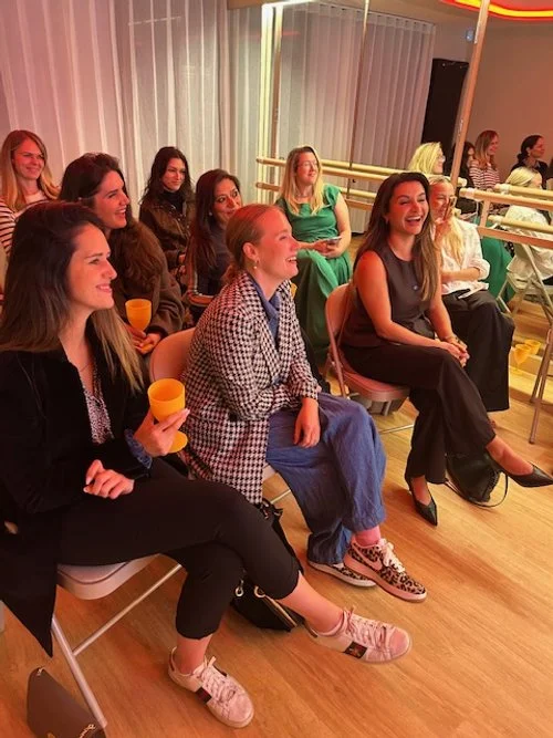 mums laughing at evening event networking panel talk with Maggie Bolger