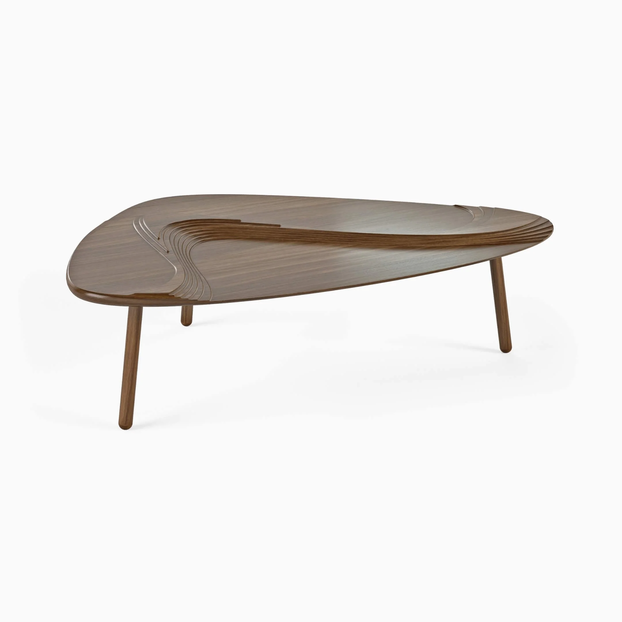 The Terrace coffee table (in solid Walnut) is functional art. Its unique form is both artistic and practical for everyday use.