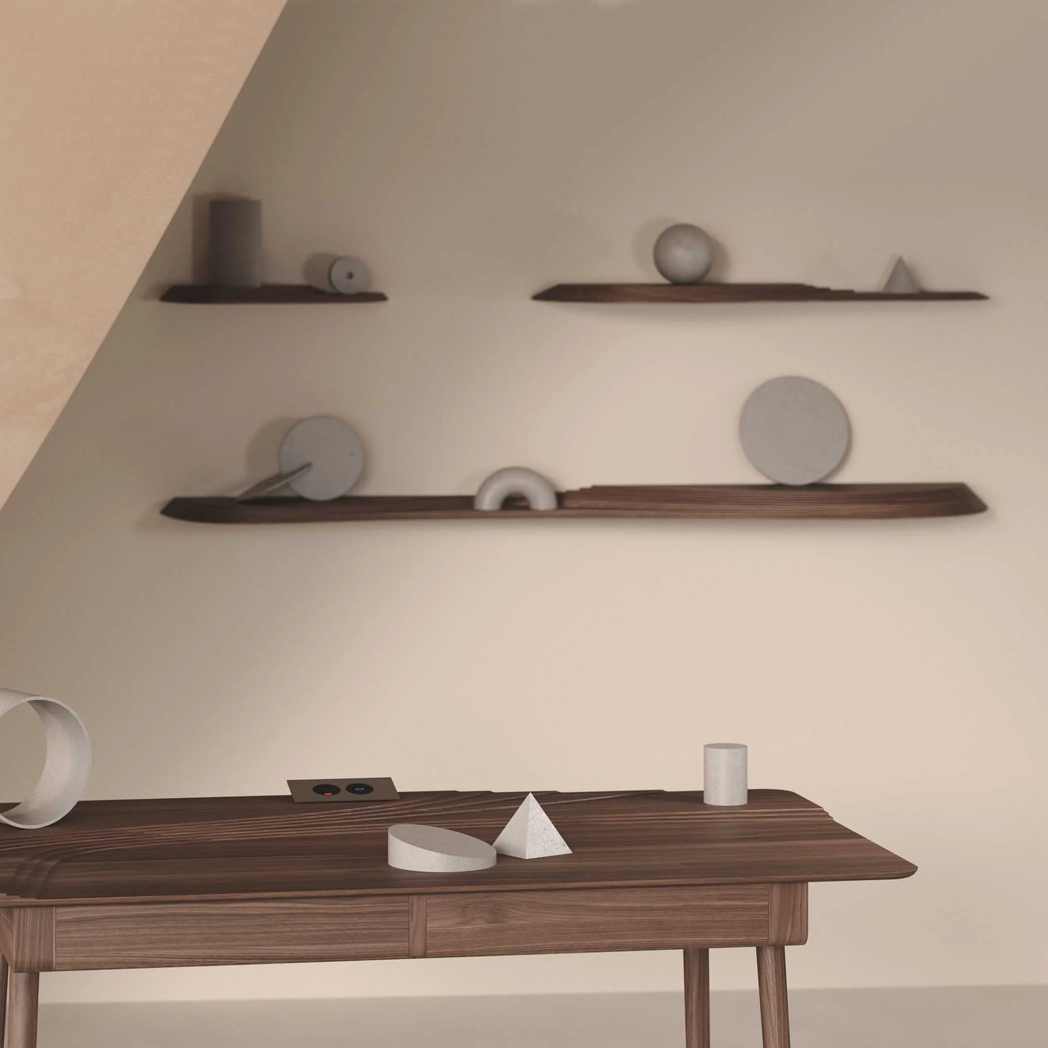 The Terrace wall shelves have a sculptural quality that elevates them beyond traditional shelves. The peaks and troughs offer a novel way of storing and displaying objects.