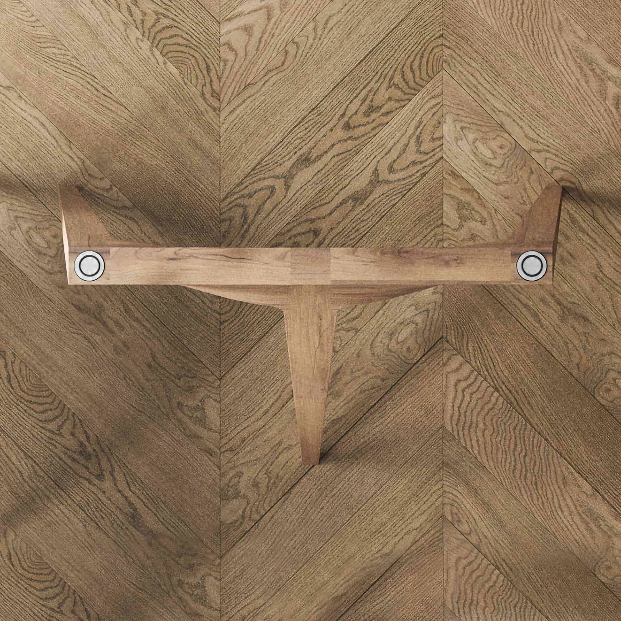 Plan view of the Flex trestle legs. Its design is based on the concept of bending and flexing a flat trident-shaped body, pushing the central tine one way and the outer tines in the opposite direction.