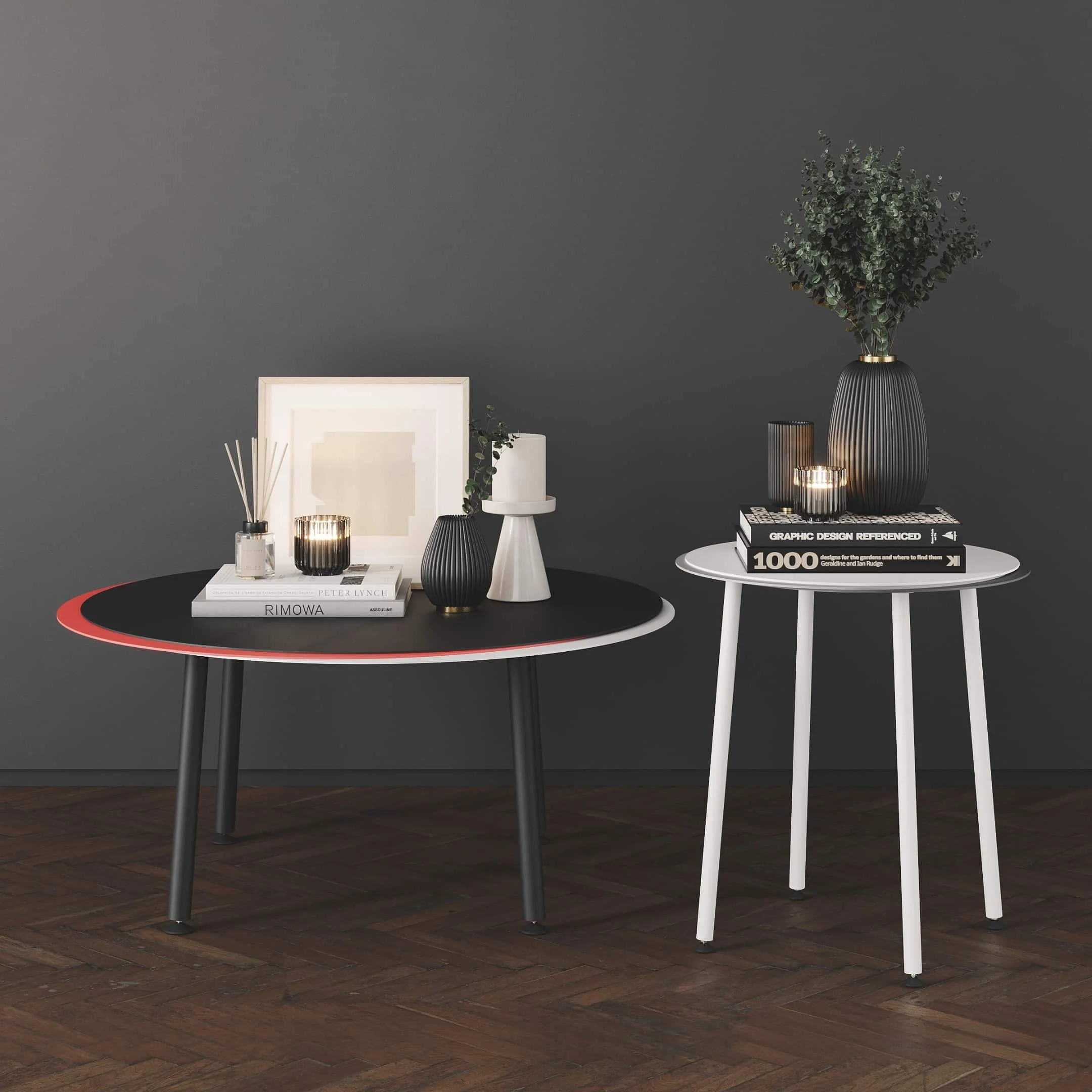 The Stacked coffee and side tables in steel.