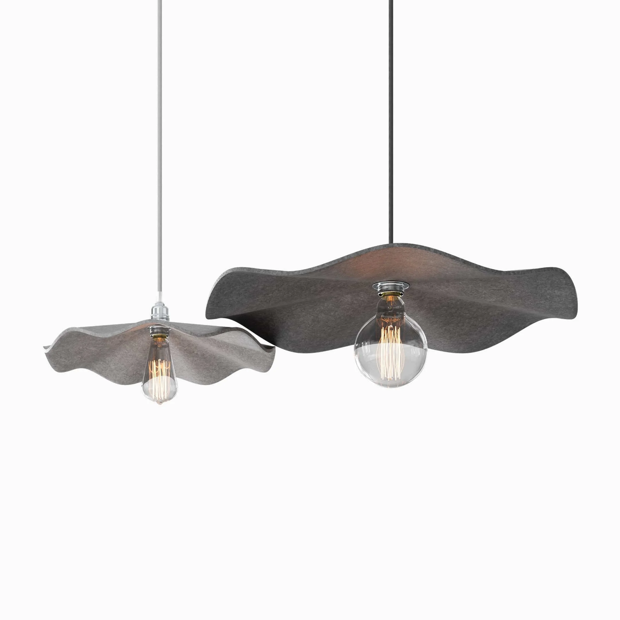 The Flutter sound absorbing pendant light in medium and large sizes.