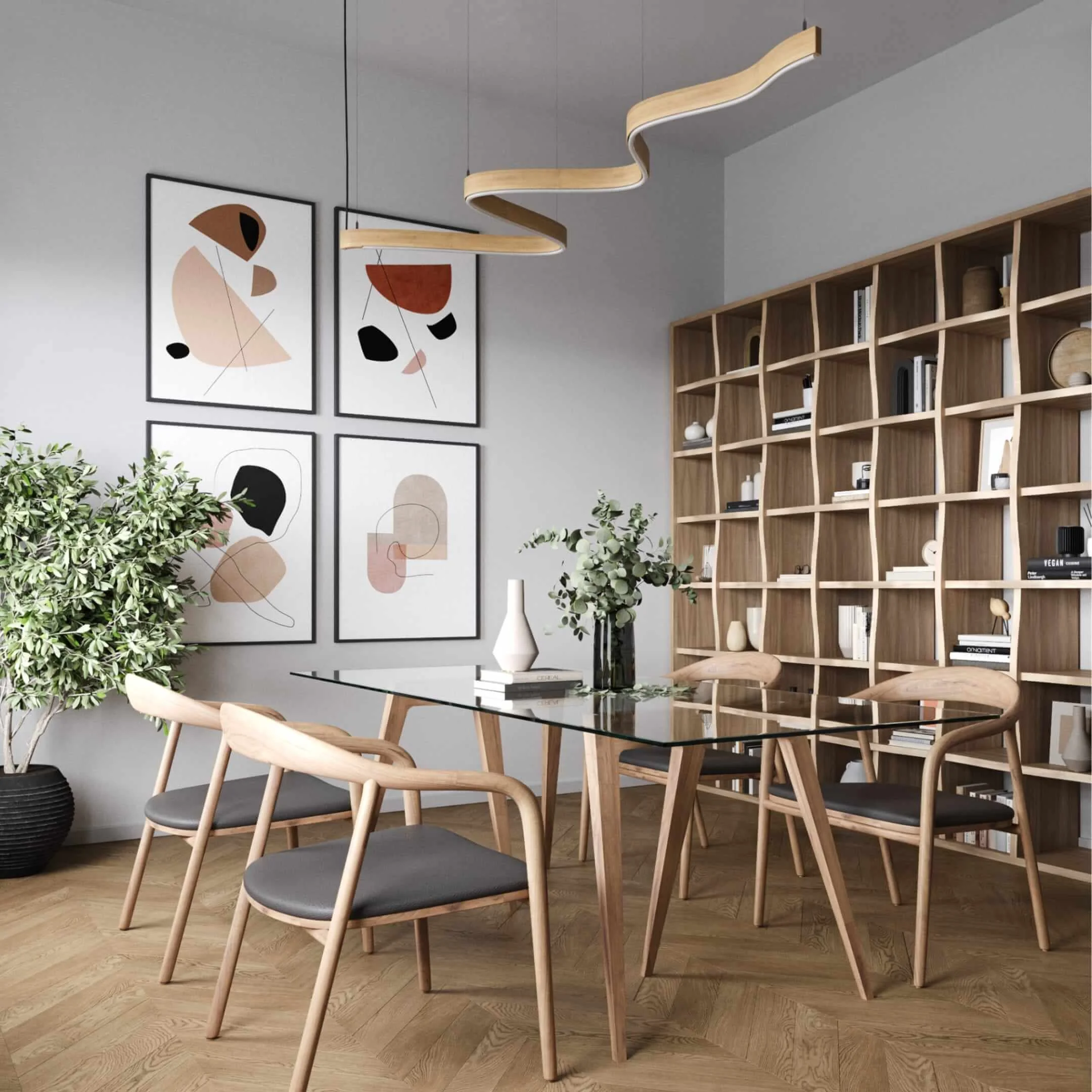 The large-scale format of the Scribble suspension light makes it perfect for hanging over a dining table or kitchen island.