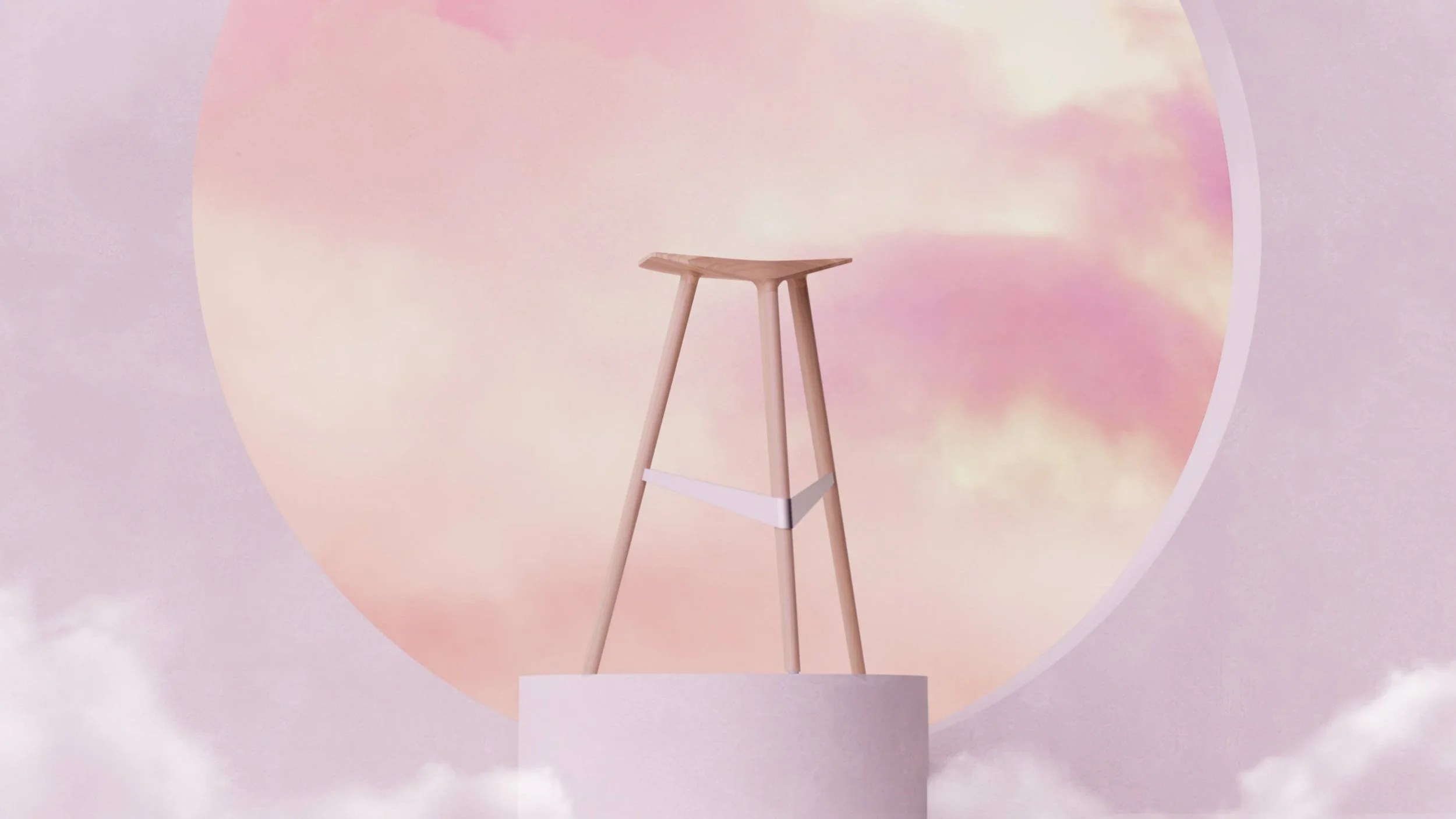 A solo Delta stool takes pride of place on a podium, displaying it's streamlined form-factor and dynamic stance.