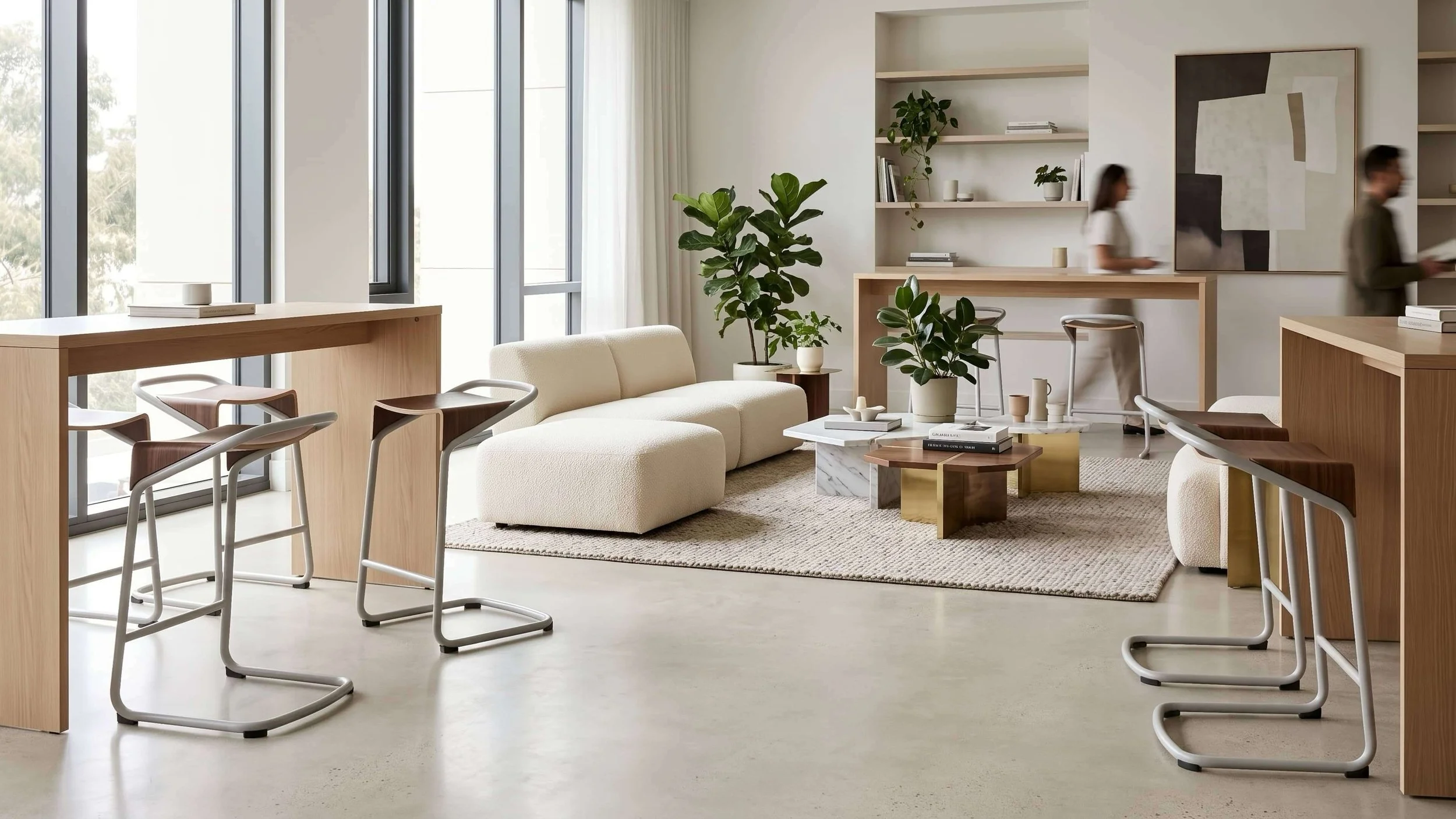 A number of Camber stools in a common area of an office.