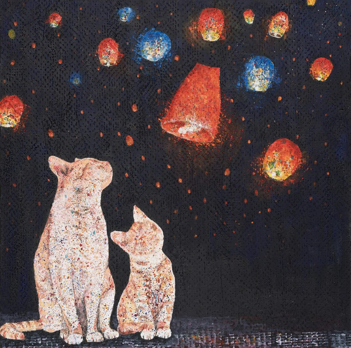 Cat Stories artwork collected internationally – whimsical feline painting