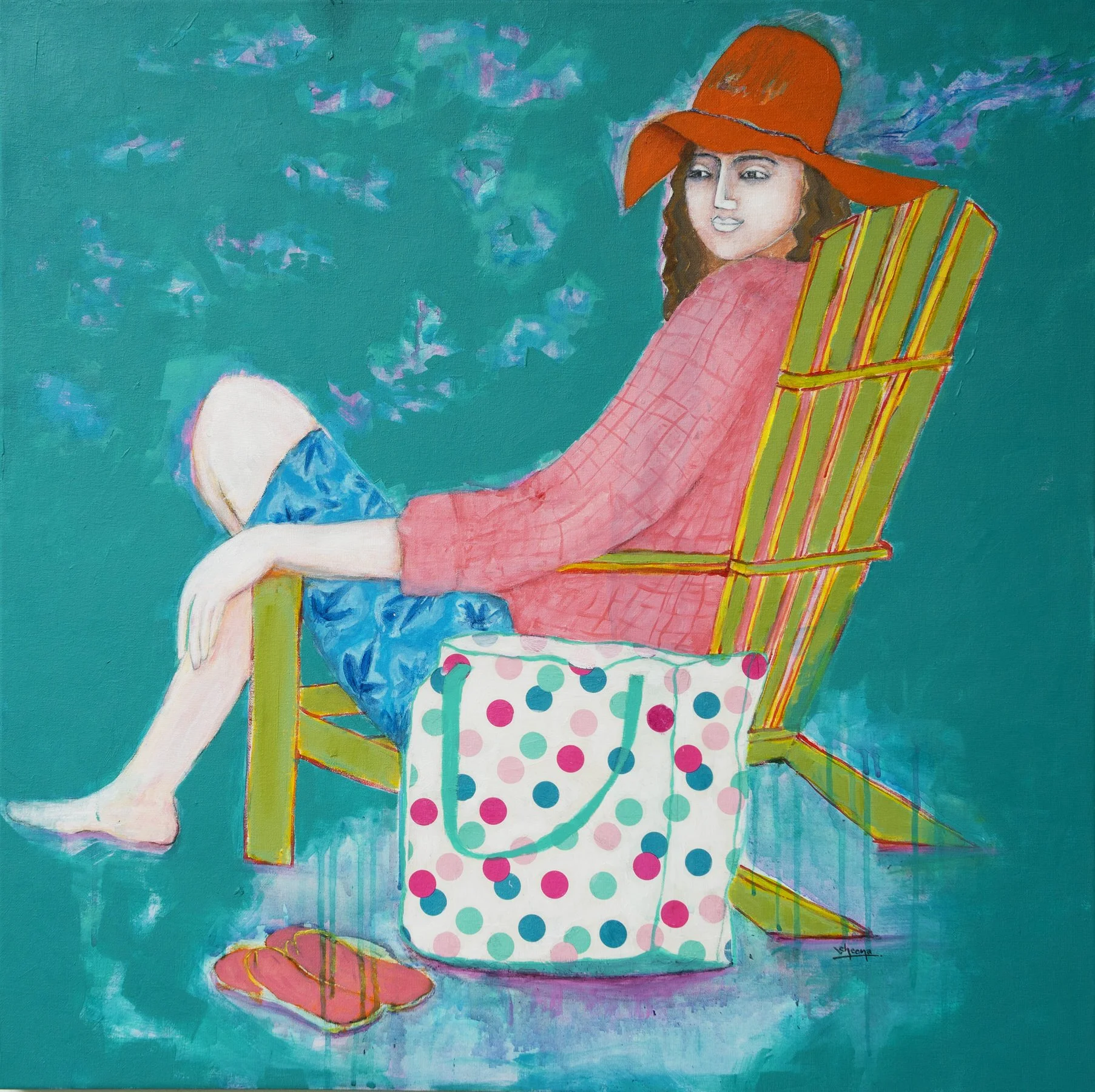 Between Colour and Silence — original mixed media painting on canvas 80x80cm by Singapore contemporary artist Sheena Bharathan, She series