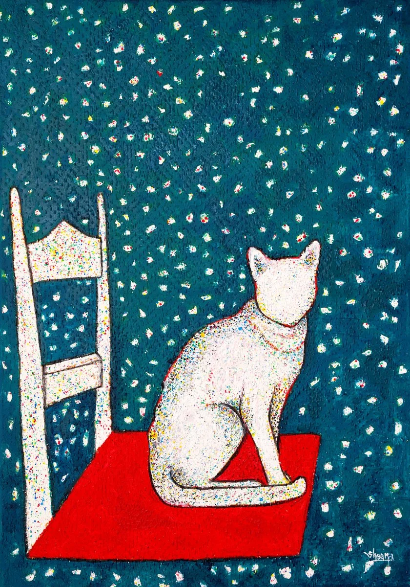 Cat Stories artwork collected internationally – whimsical feline painting