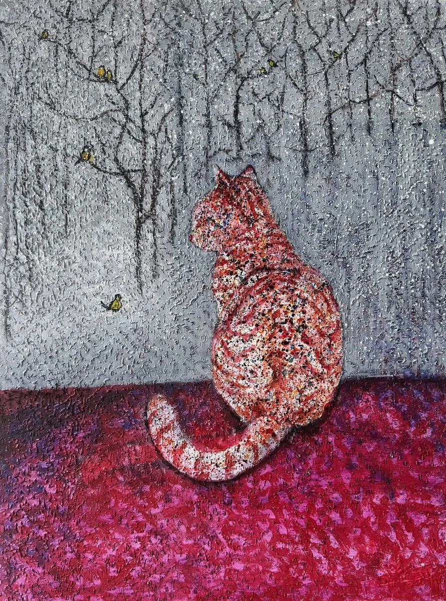 Cat Stories artwork collected internationally – whimsical feline painting